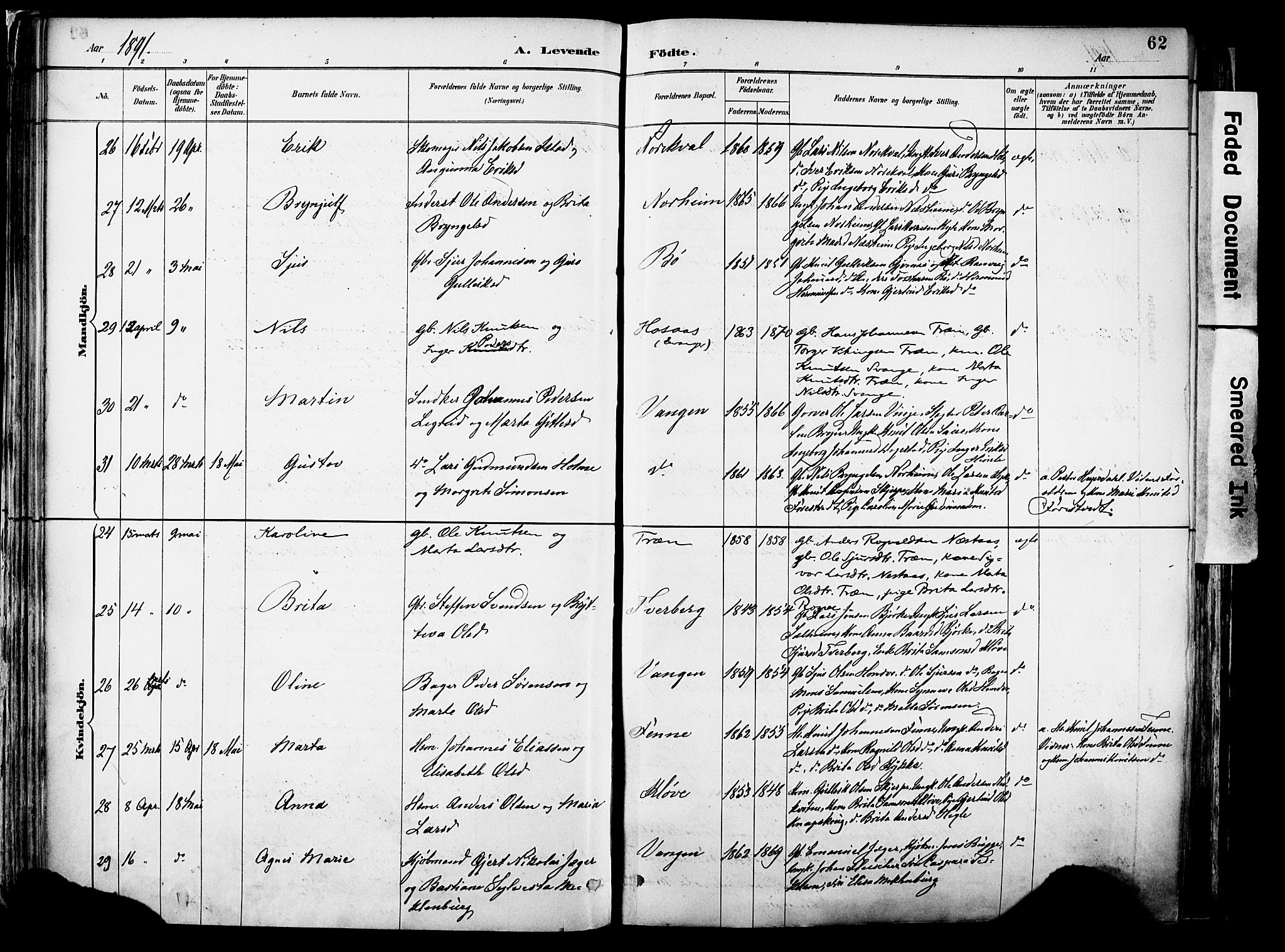 Voss sokneprestembete, AV/SAB-A-79001/H/Haa: Ministerialbok nr. A 21, 1887-1903, s. 62