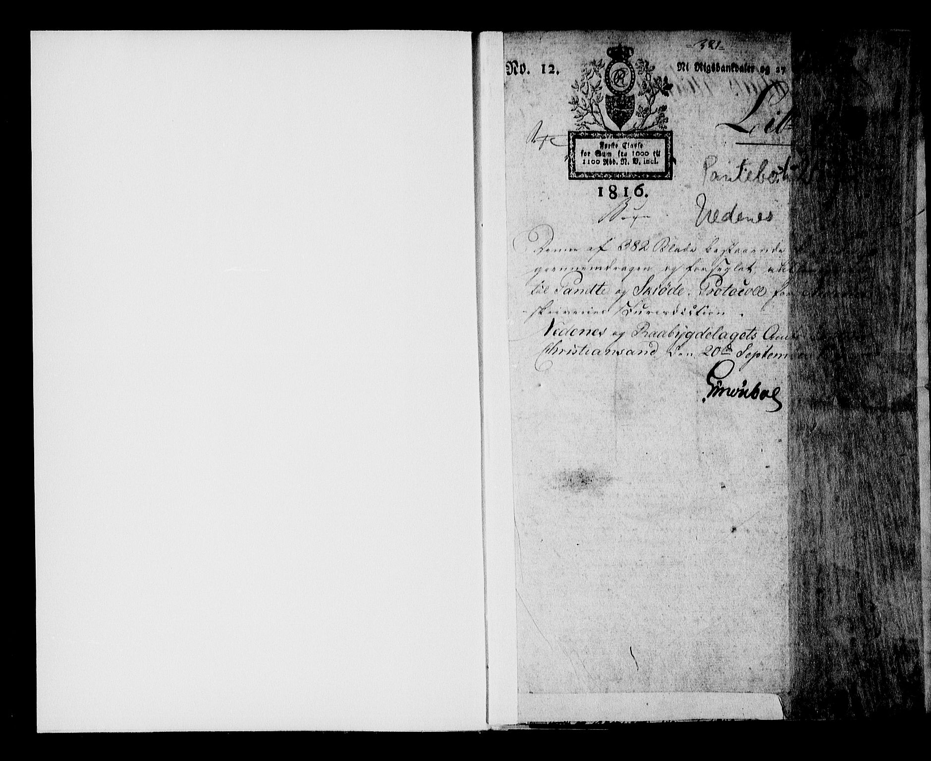 Nedenes sorenskriveri før 1824, SAK/1221-0007/G/Gb/L0025: Pantebok nr. 25, 1816-1819, s. 1