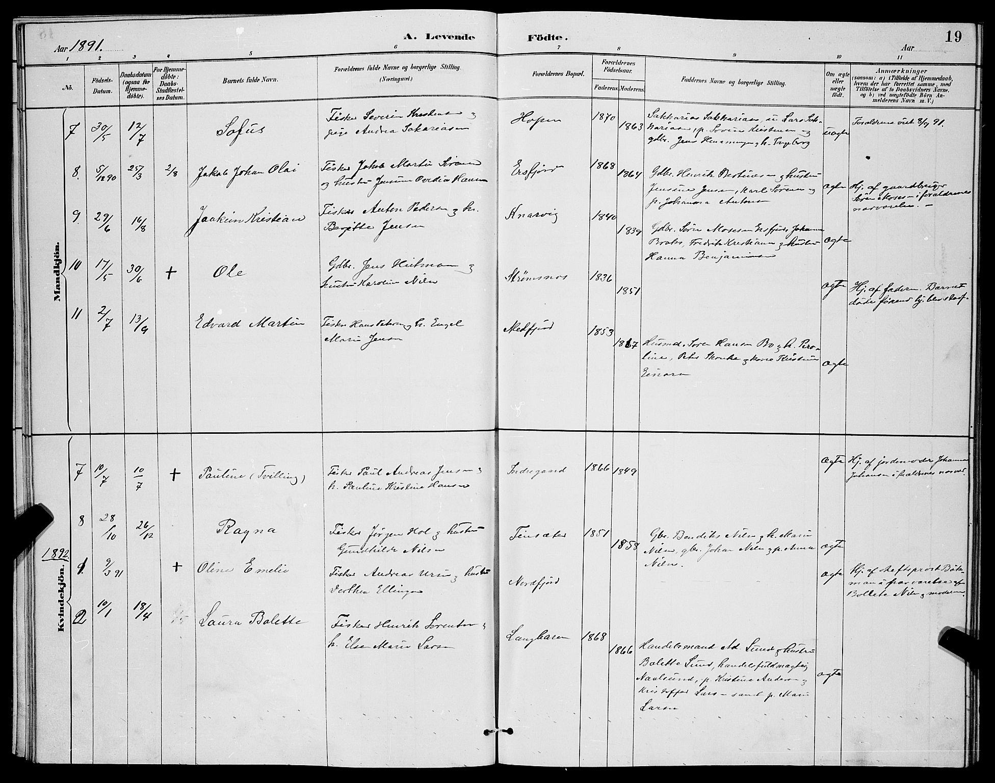 Berg sokneprestkontor, SATØ/S-1318/G/Ga/Gab/L0004klokker: Klokkerbok nr. 4, 1887-1897, s. 19