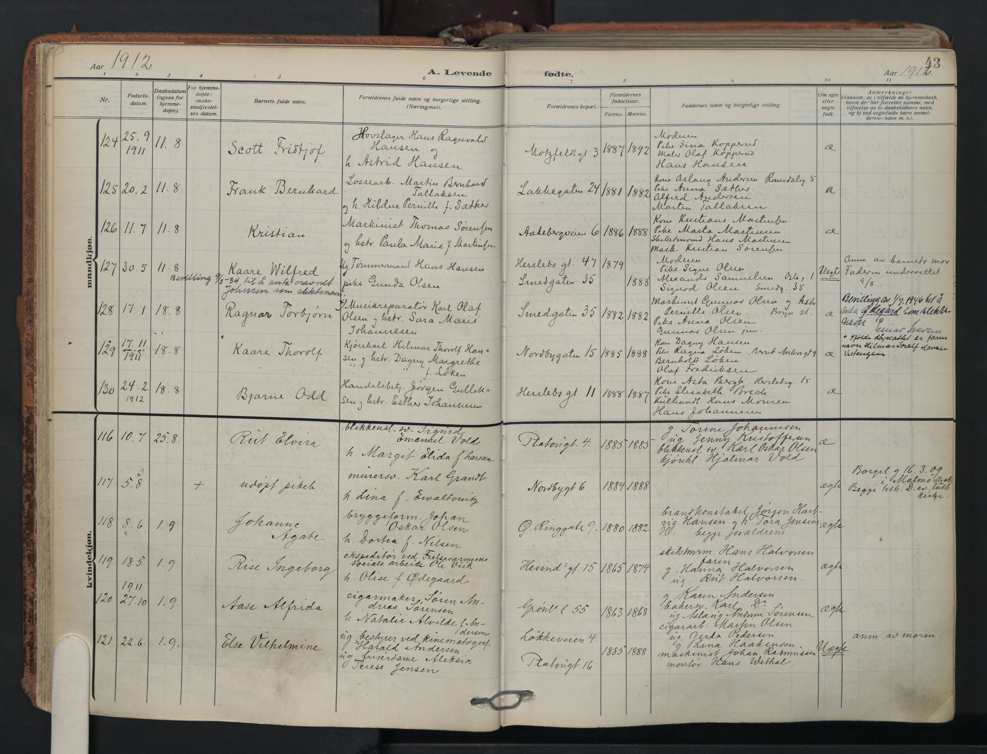 Grønland prestekontor Kirkebøker, AV/SAO-A-10848/F/Fa/L0018: Ministerialbok nr. 18, 1911-1945, s. 43
