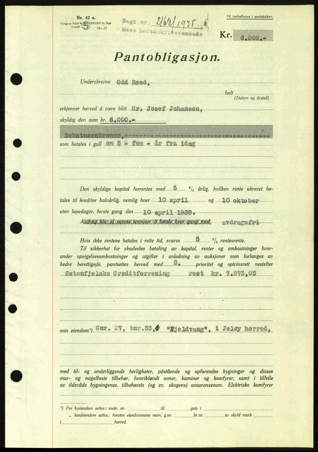 Moss sorenskriveri, SAO/A-10168: Pantebok nr. B6, 1938-1938, Dagboknr: 2163/1938
