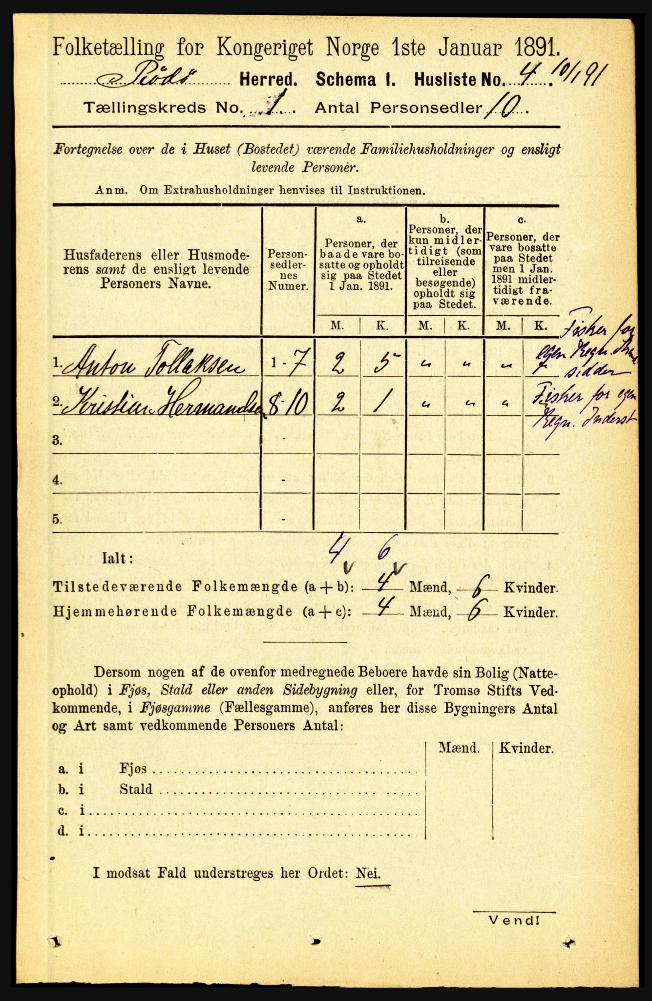 RA, Folketelling 1891 for 1836 Rødøy herred, 1891, s. 21