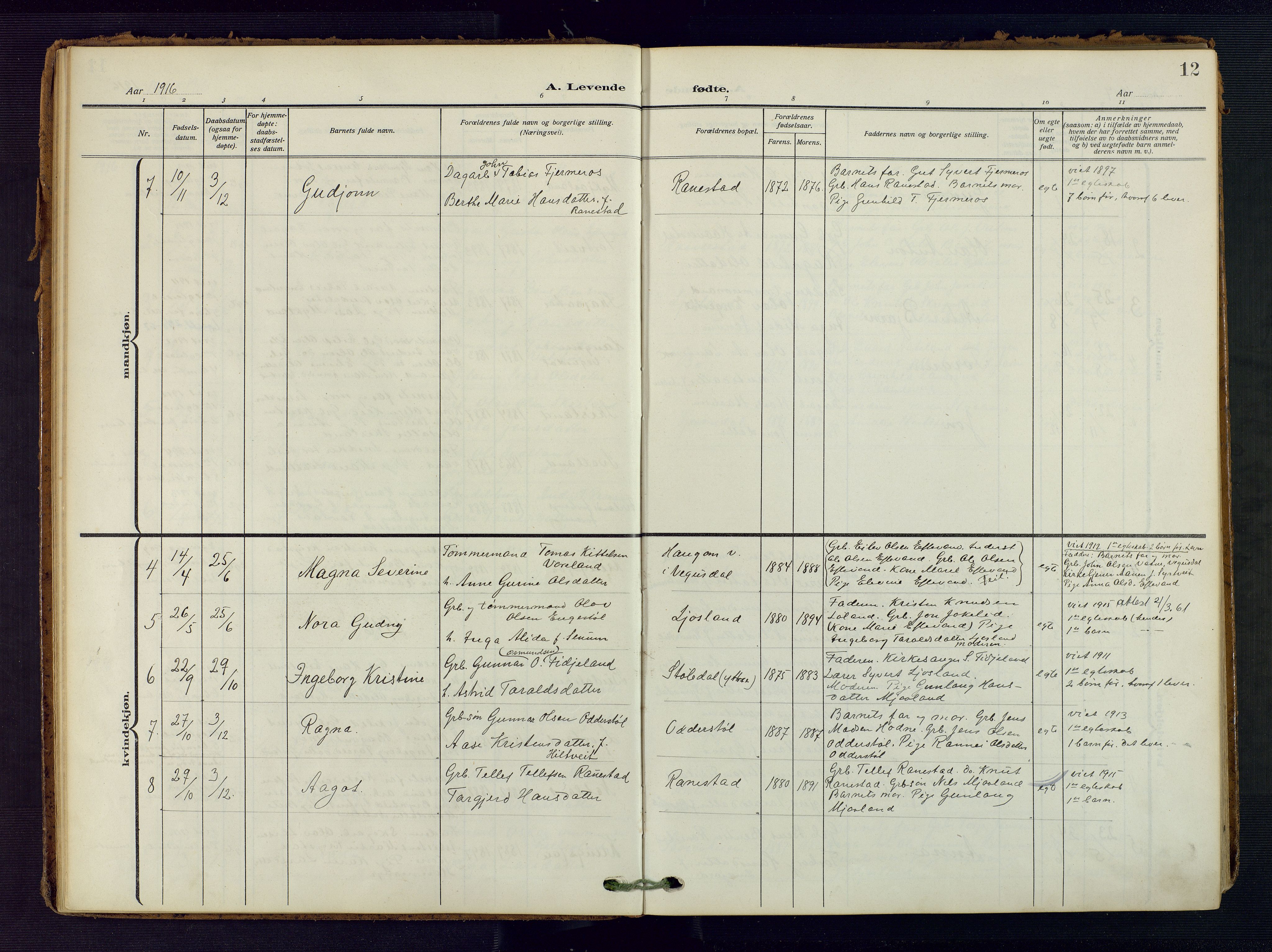 Evje sokneprestkontor, AV/SAK-1111-0008/F/Fa/Fac/L0004: Ministerialbok nr. A 4, 1910-1932, s. 12