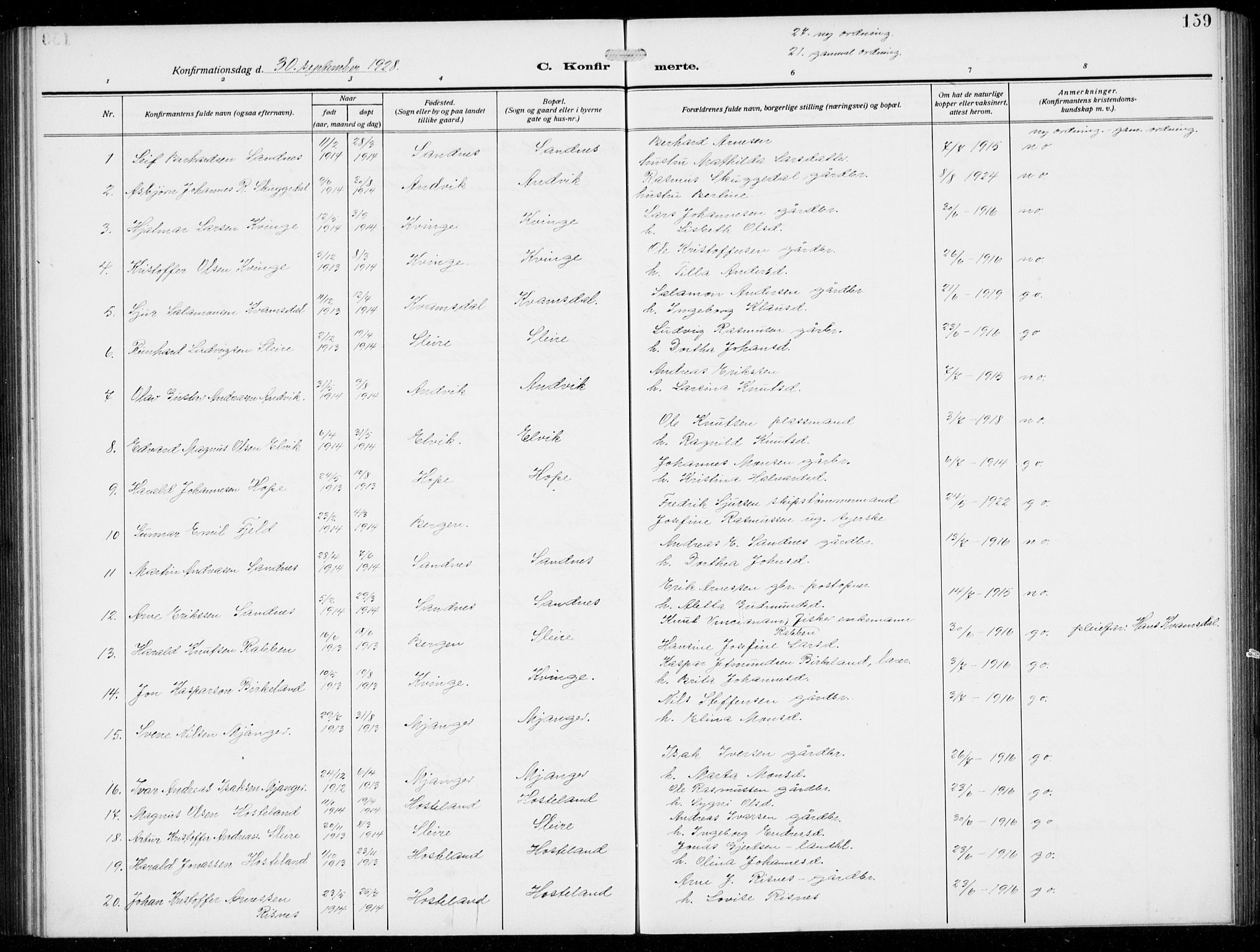 Masfjorden sokneprestembete, AV/SAB-A-77001: Klokkerbok nr. B  2, 1912-1939, s. 159
