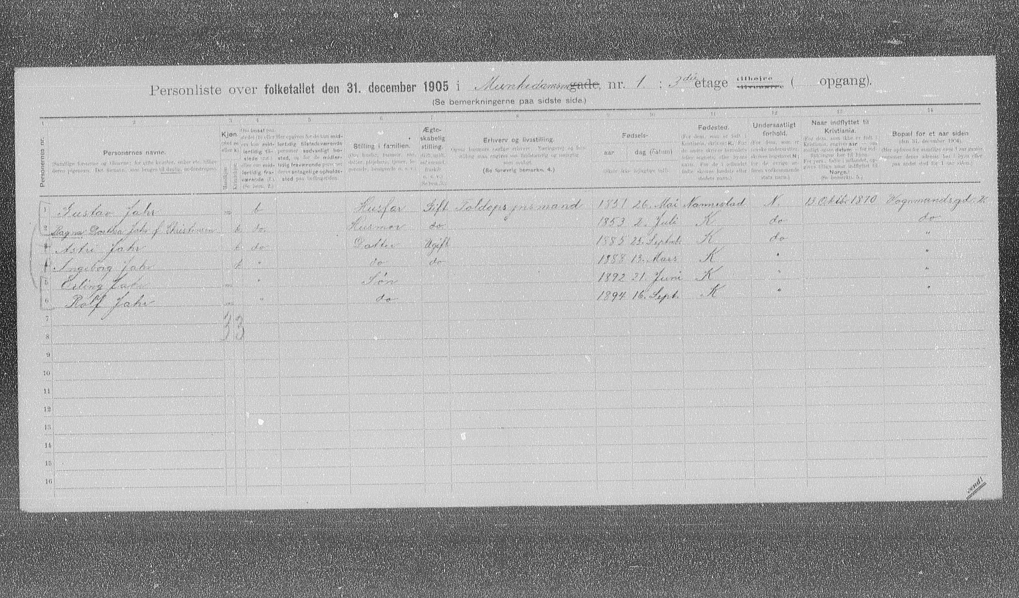 OBA, Kommunal folketelling 31.12.1905 for Kristiania kjøpstad, 1905, s. 35030