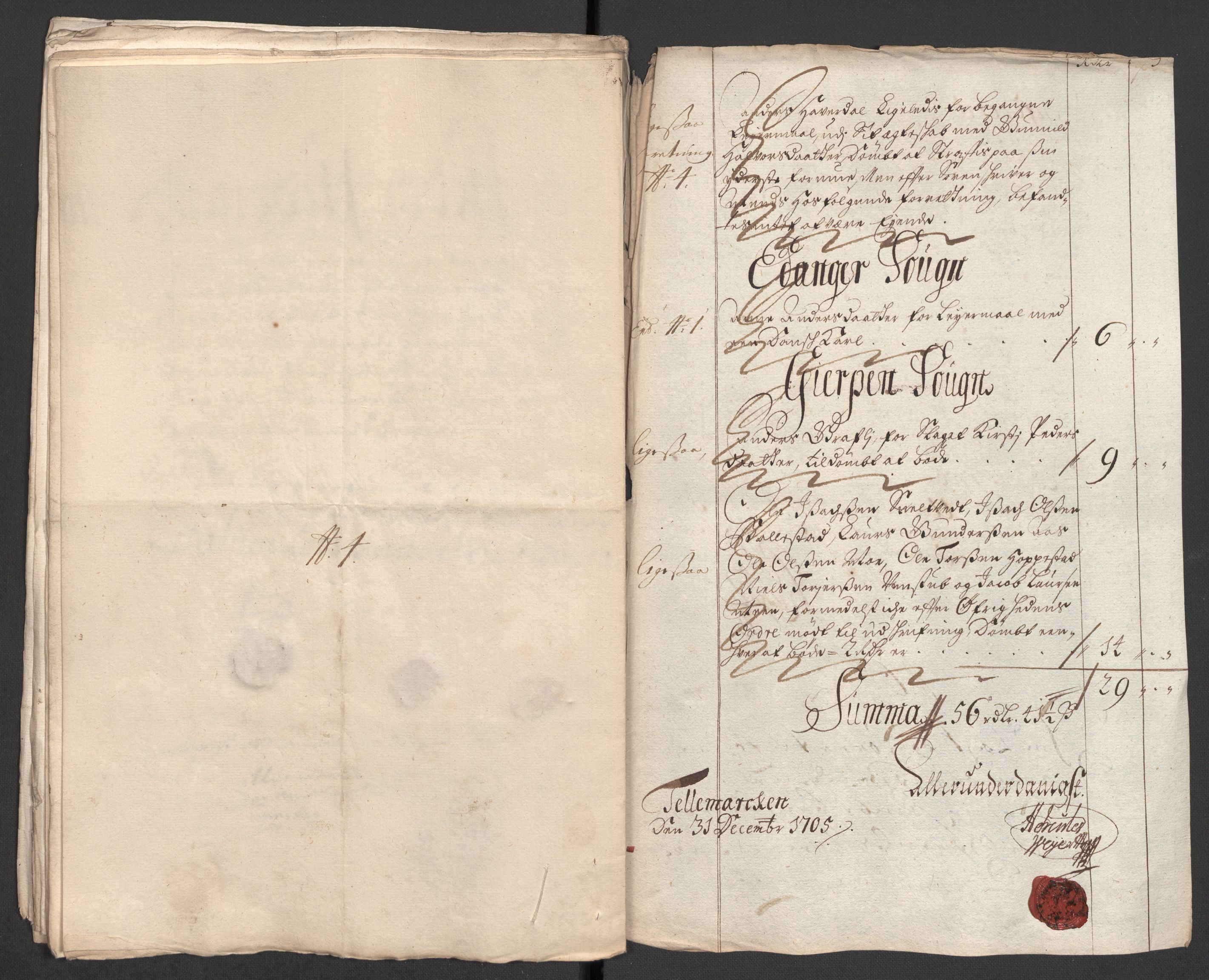 Rentekammeret inntil 1814, Reviderte regnskaper, Fogderegnskap, AV/RA-EA-4092/R36/L2114: Fogderegnskap Øvre og Nedre Telemark og Bamble, 1705, s. 23