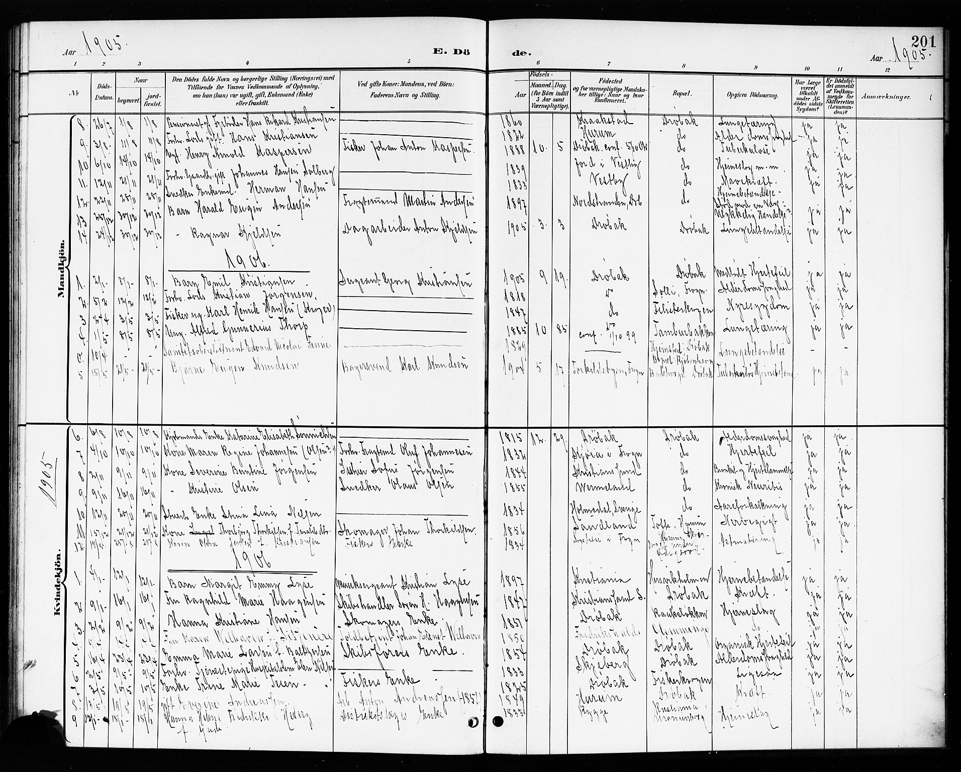 Drøbak prestekontor Kirkebøker, AV/SAO-A-10142a/G/Ga/L0001: Klokkerbok nr. I 1, 1897-1917, s. 201