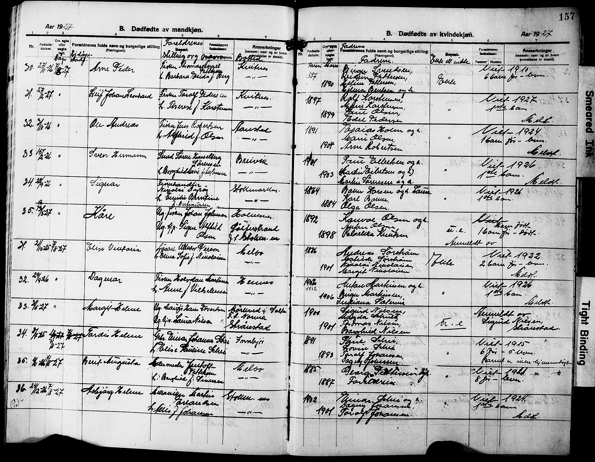 Ministerialprotokoller, klokkerbøker og fødselsregistre - Nordland, AV/SAT-A-1459/888/L1269: Klokkerbok nr. 888C07, 1913-1927, s. 157