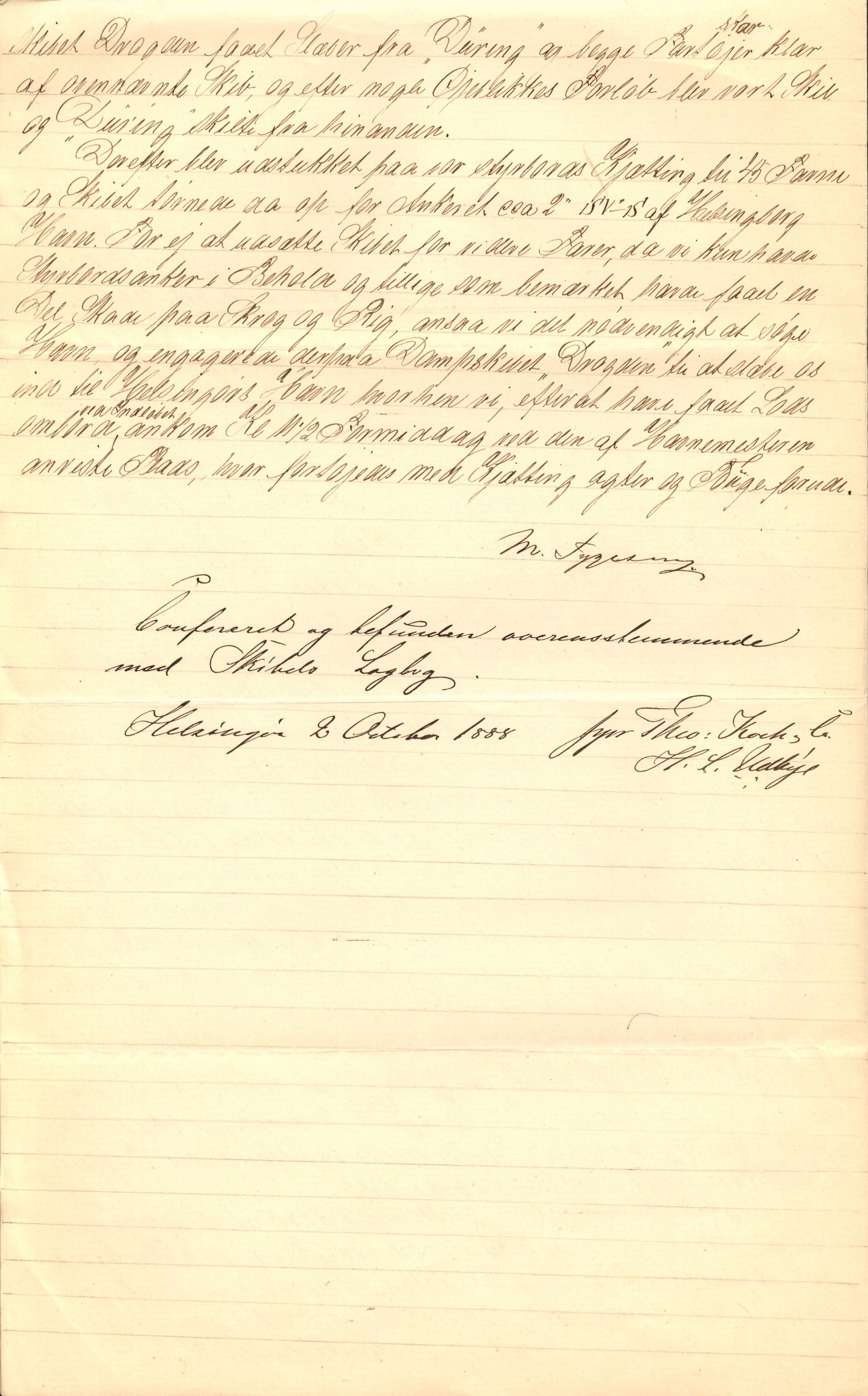 Pa 63 - Østlandske skibsassuranceforening, VEMU/A-1079/G/Ga/L0023/0004: Havaridokumenter / Petrus, Eimund, Eidsvold, Electra, Eliezer, Elise, 1888, s. 2