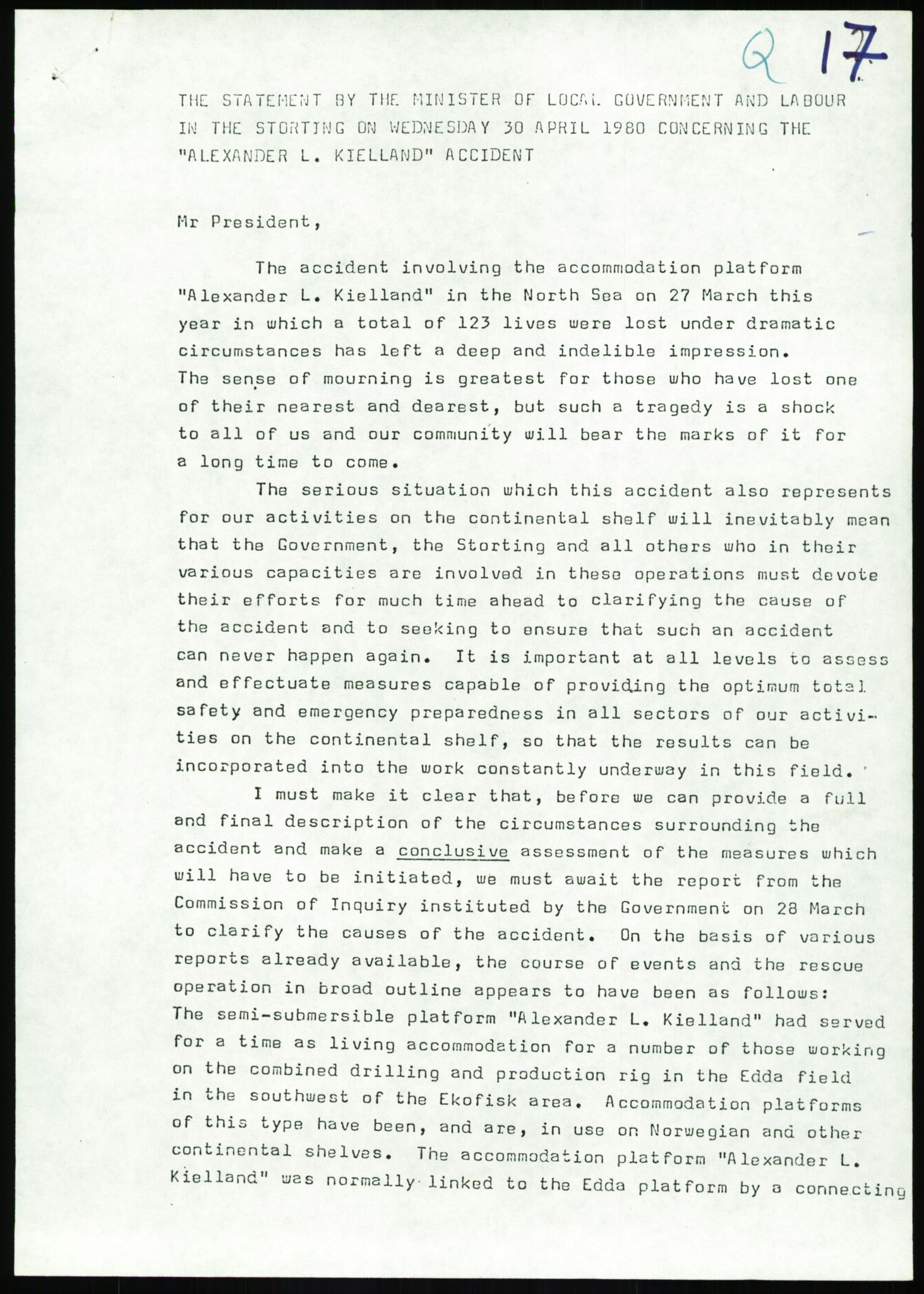Justisdepartementet, Granskningskommisjonen ved Alexander Kielland-ulykken 27.3.1980, RA/S-1165/D/L0017: P Hjelpefartøy (Doku.liste + P1-P6 av 6)/Q Hovedredningssentralen (Q0-Q27 av 27), 1980-1981, s. 359