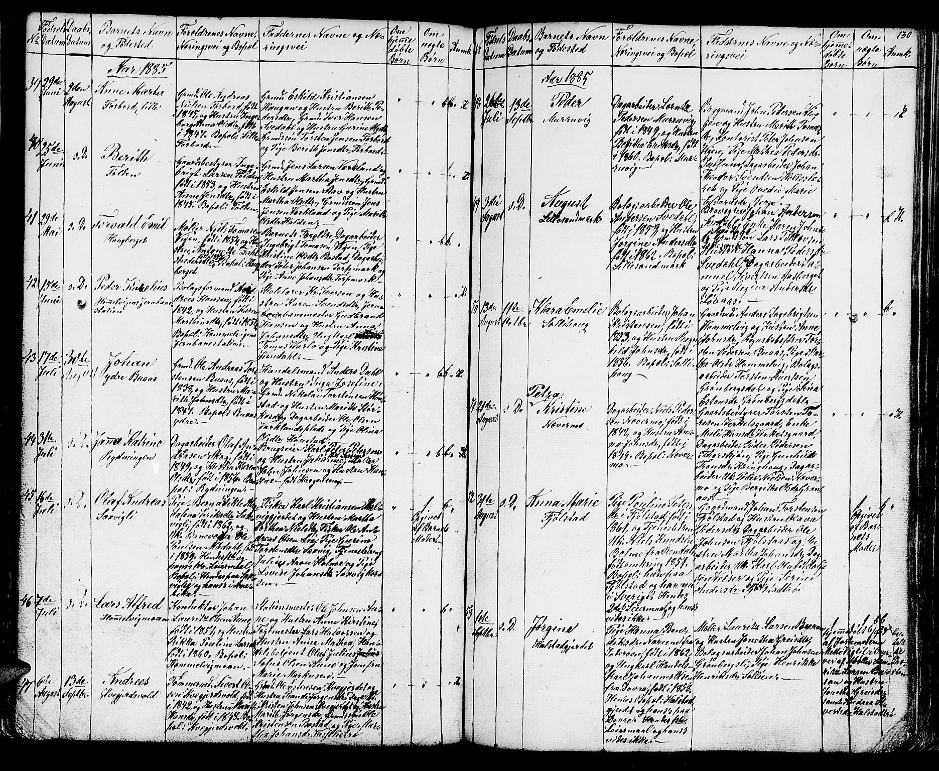 Ministerialprotokoller, klokkerbøker og fødselsregistre - Sør-Trøndelag, AV/SAT-A-1456/616/L0422: Klokkerbok nr. 616C05, 1850-1888, s. 130