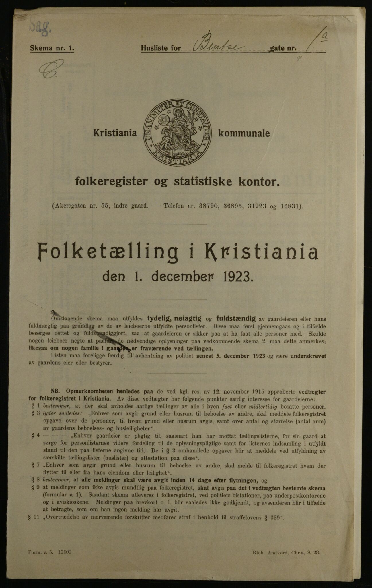 OBA, Kommunal folketelling 1.12.1923 for Kristiania, 1923, s. 4341