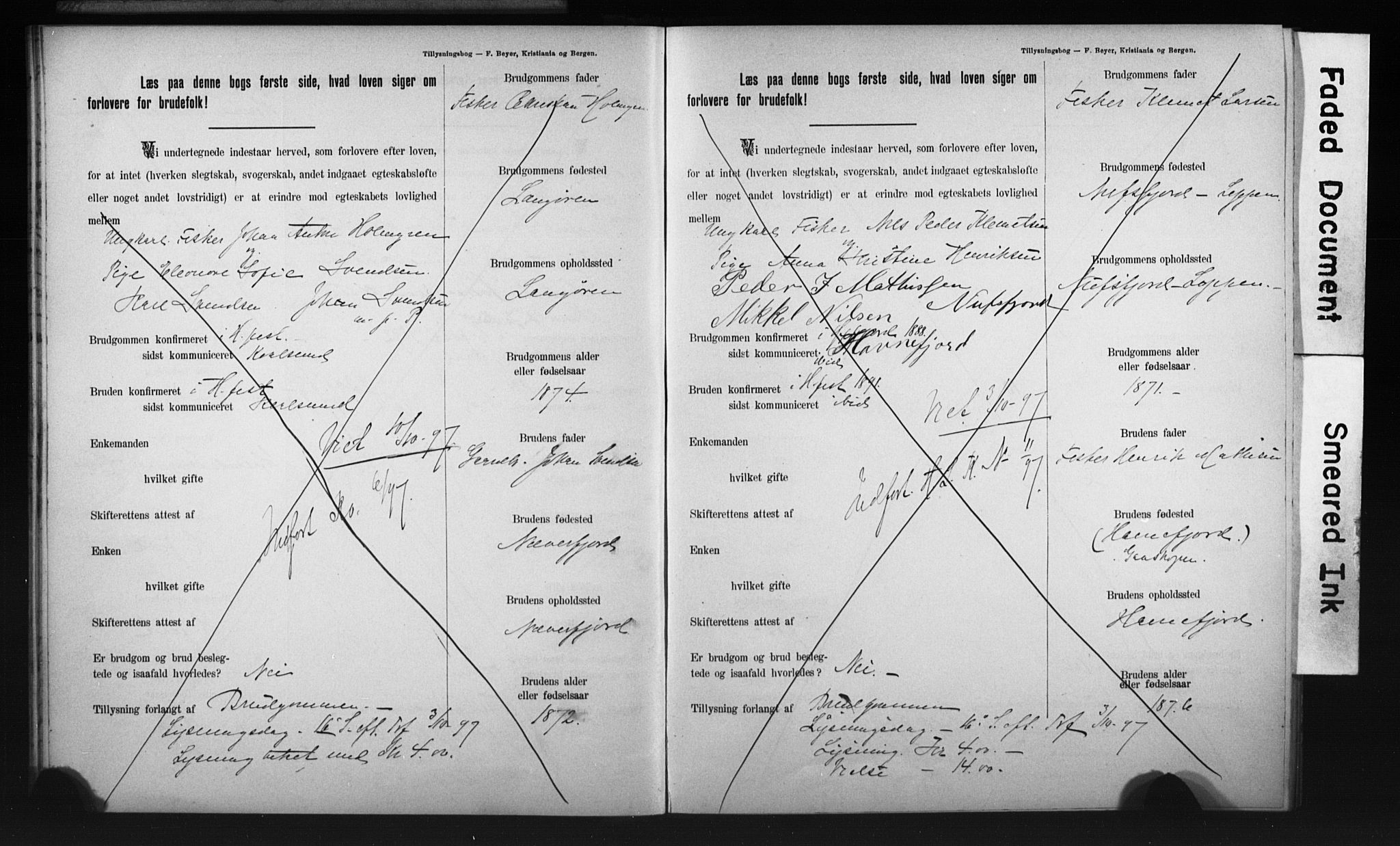 Hammerfest sokneprestkontor, AV/SATØ-S-1347/I/Ib/L0070/0004: Lysningsprotokoll nr. 70.4, 1896-1899