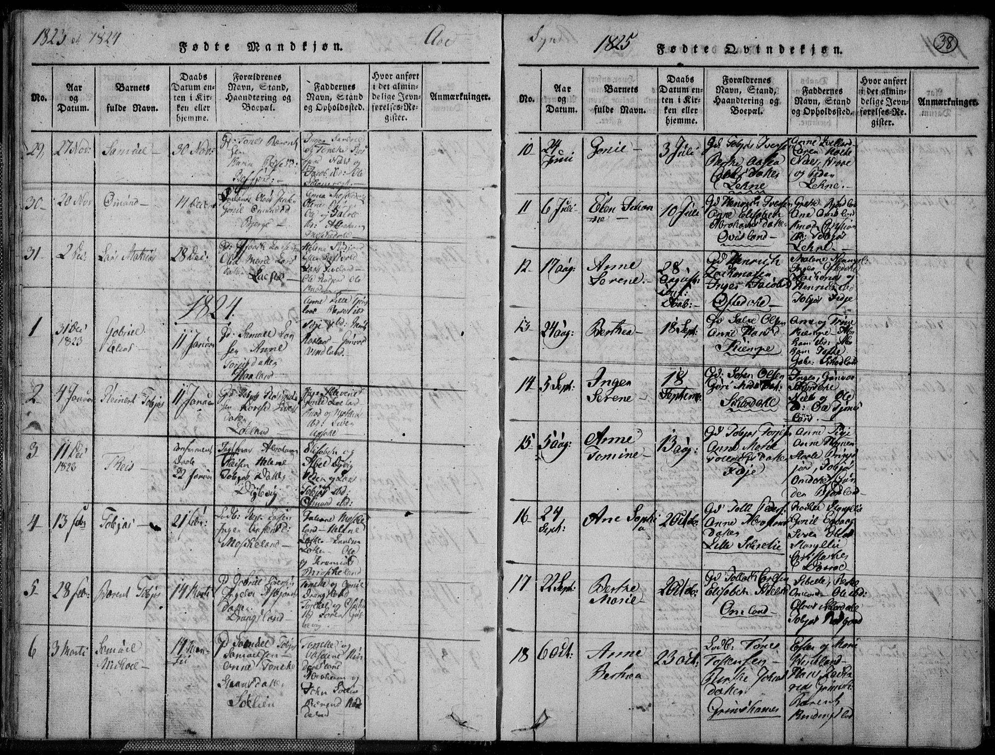 Lyngdal sokneprestkontor, AV/SAK-1111-0029/F/Fa/Fac/L0006: Ministerialbok nr. A 6, 1815-1825, s. 38