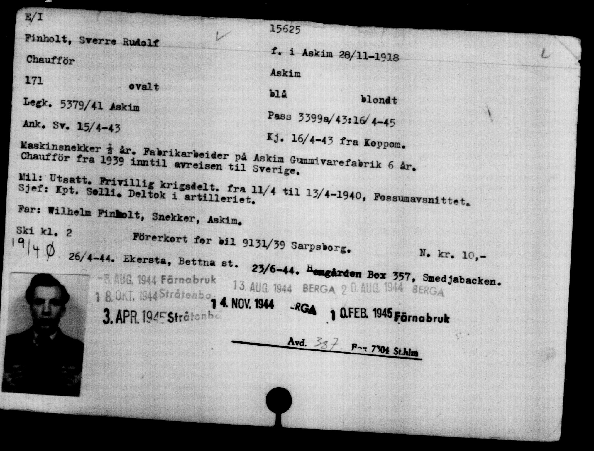 Den Kgl. Norske Legasjons Flyktningskontor, AV/RA-S-6753/V/Va/L0007: Kjesäterkartoteket.  Flyktningenr. 12700-15723, 1940-1945, s. 3349