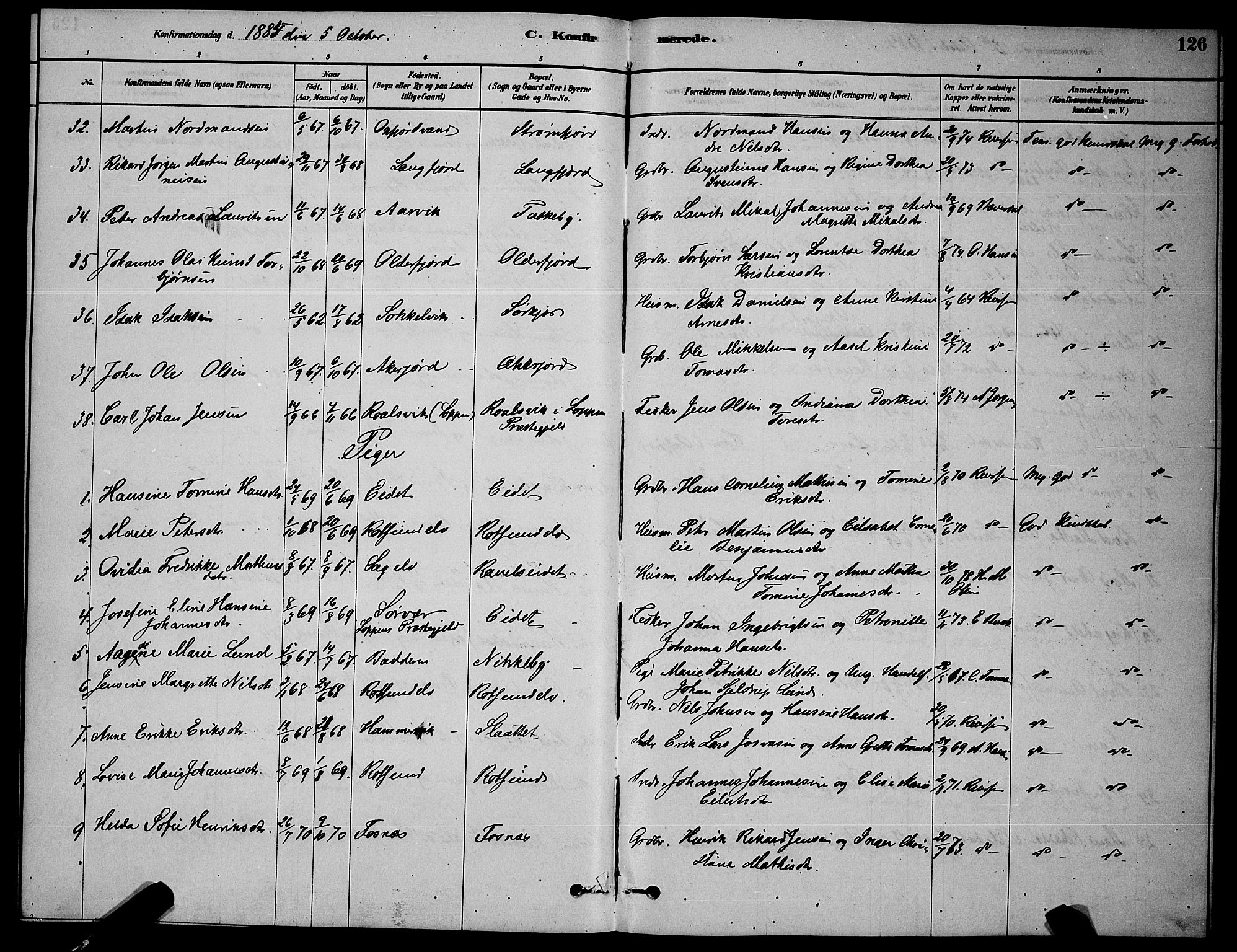 Skjervøy sokneprestkontor, AV/SATØ-S-1300/H/Ha/Hab/L0006klokker: Klokkerbok nr. 6, 1878-1888, s. 126