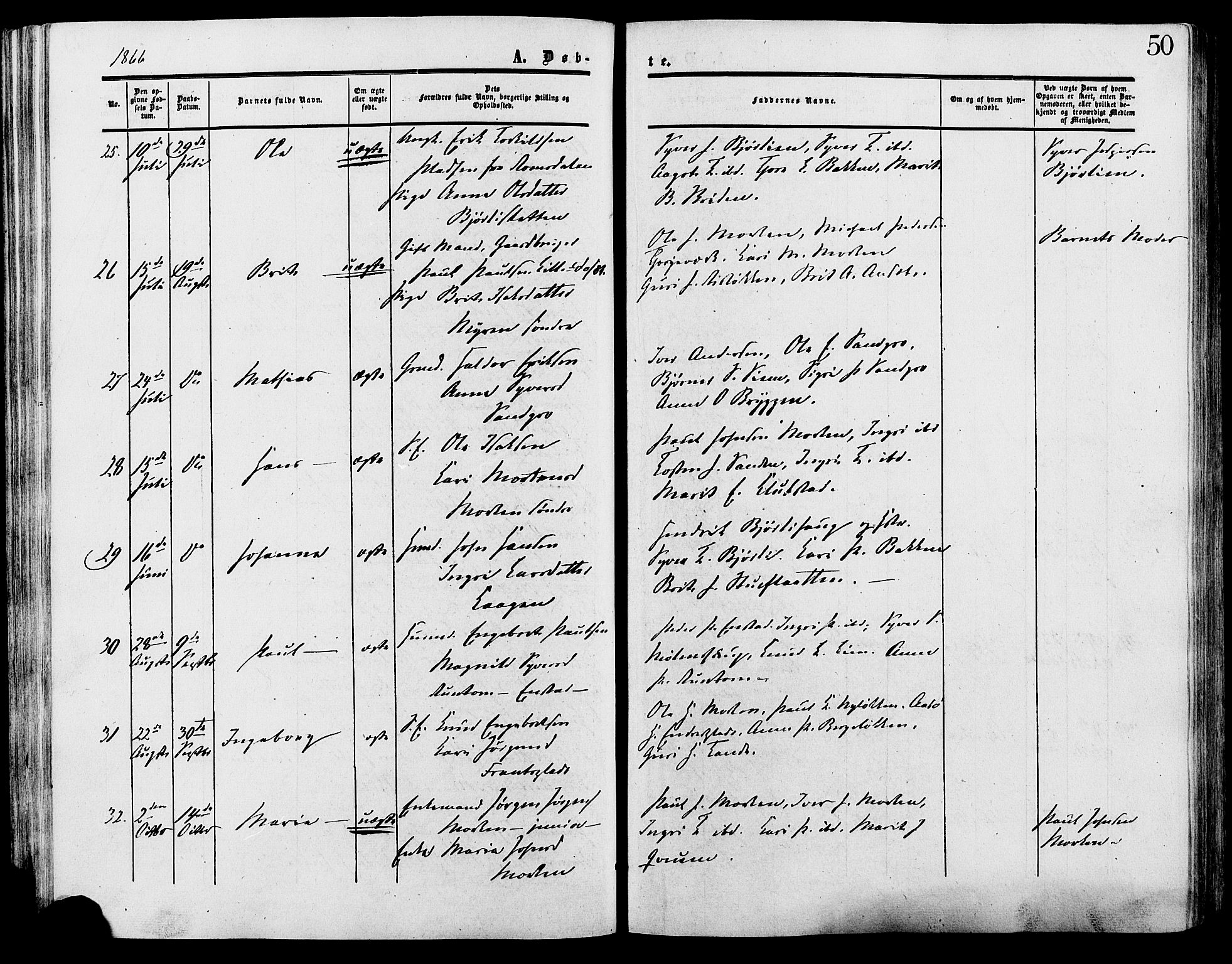 Lesja prestekontor, AV/SAH-PREST-068/H/Ha/Haa/L0009: Ministerialbok nr. 9, 1854-1889, s. 50