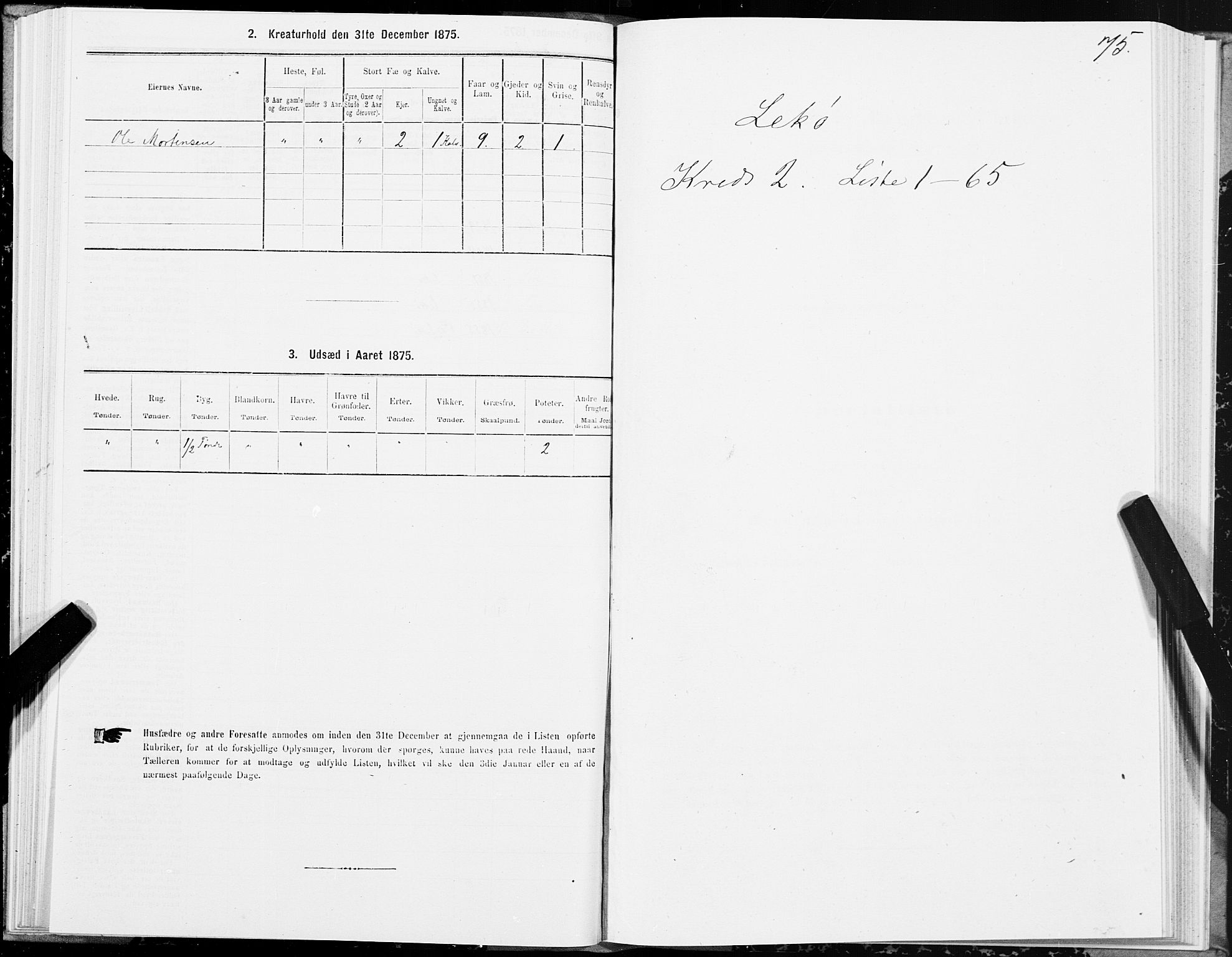 SAT, Folketelling 1875 for 1755P Leka prestegjeld, 1875, s. 1075