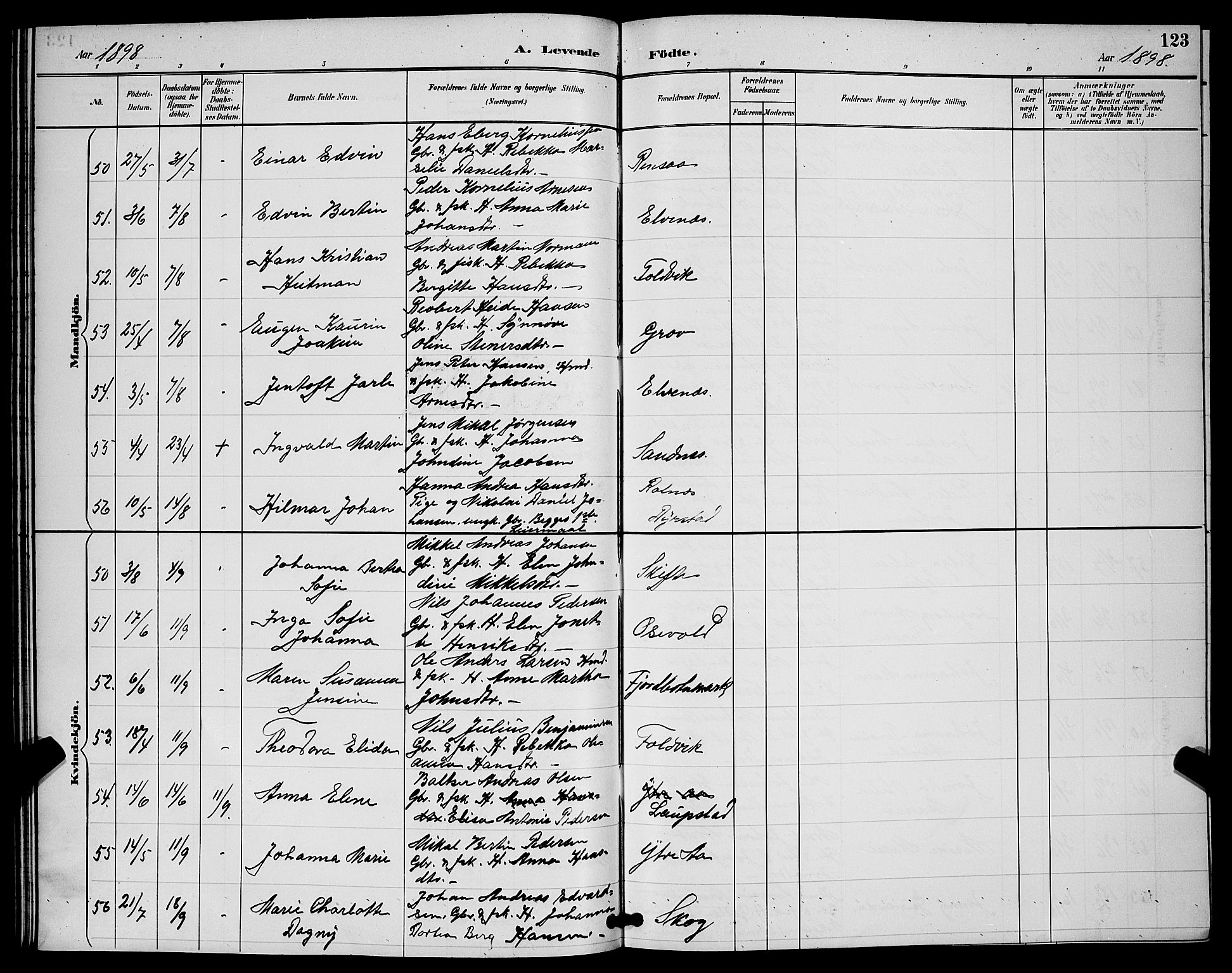 Ibestad sokneprestembete, AV/SATØ-S-0077/H/Ha/Hab/L0008klokker: Klokkerbok nr. 8, 1890-1903, s. 123