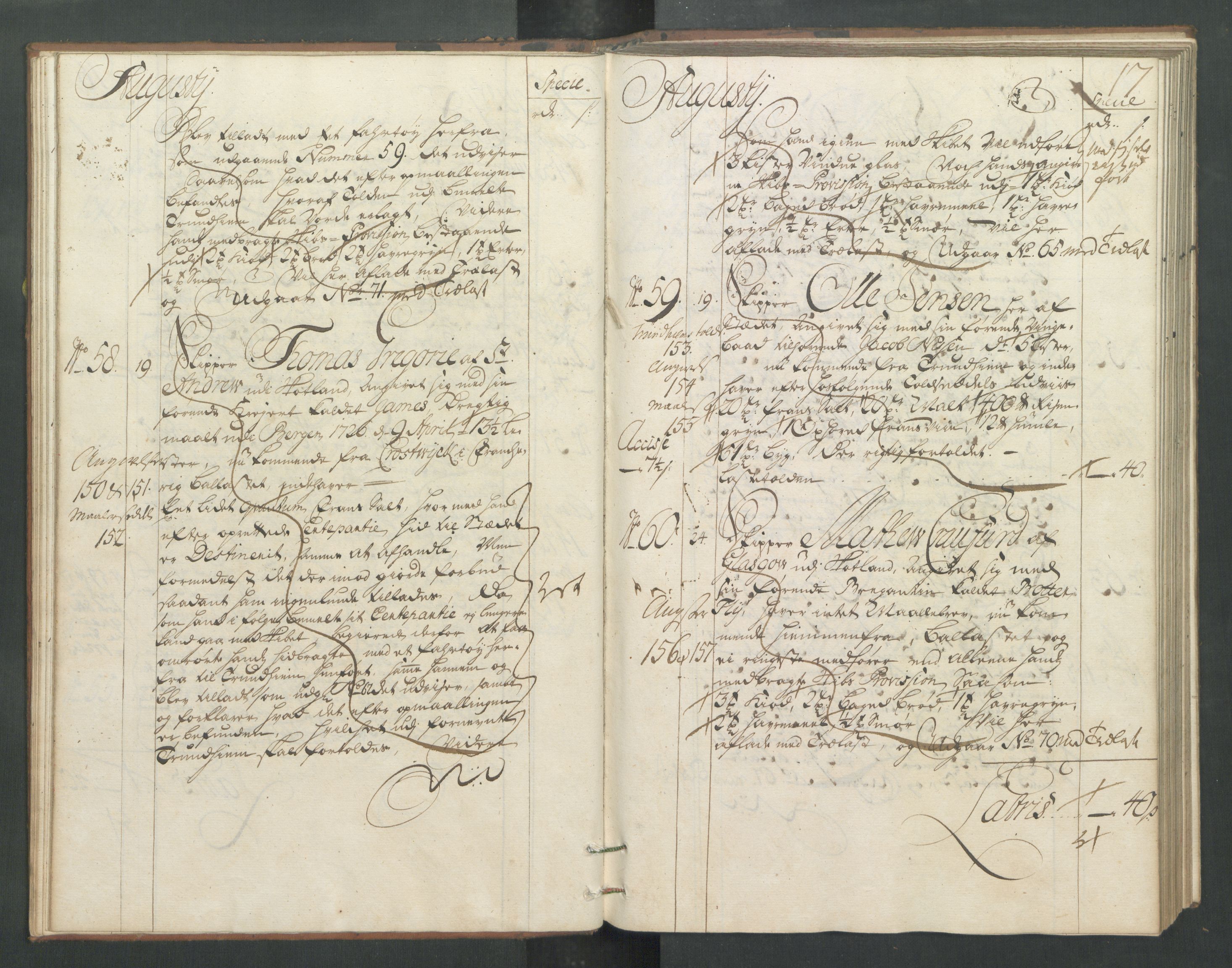 Generaltollkammeret, tollregnskaper, RA/EA-5490/R32/L0005/0001: Tollregnskaper Kristiansund / Hovedtollbok, 1733, s. 16b-17a