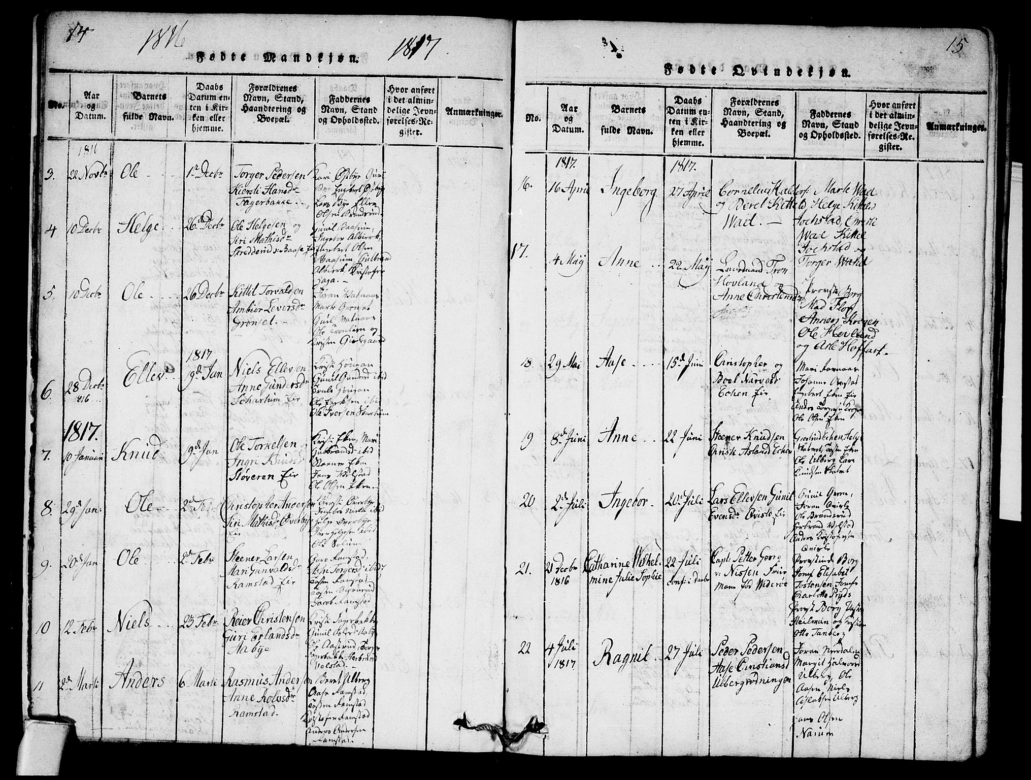 Sigdal kirkebøker, AV/SAKO-A-245/G/Ga/L0001: Klokkerbok nr. I 1 /1, 1816-1835, s. 14-15