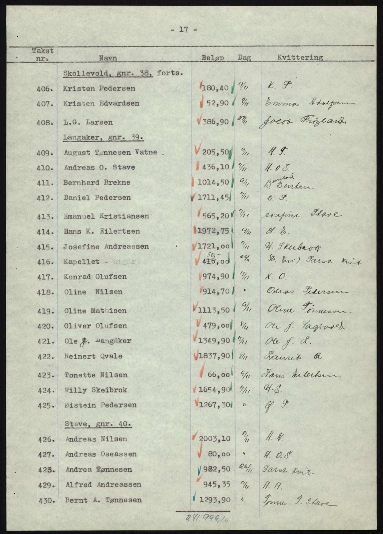 Forsvarsdepartementet, 10. kontor / Oppgjørskontoret, AV/RA-RAFA-1225/D/Db/L0180: Lista oppgjørskontor, 1942-1952, s. 1178