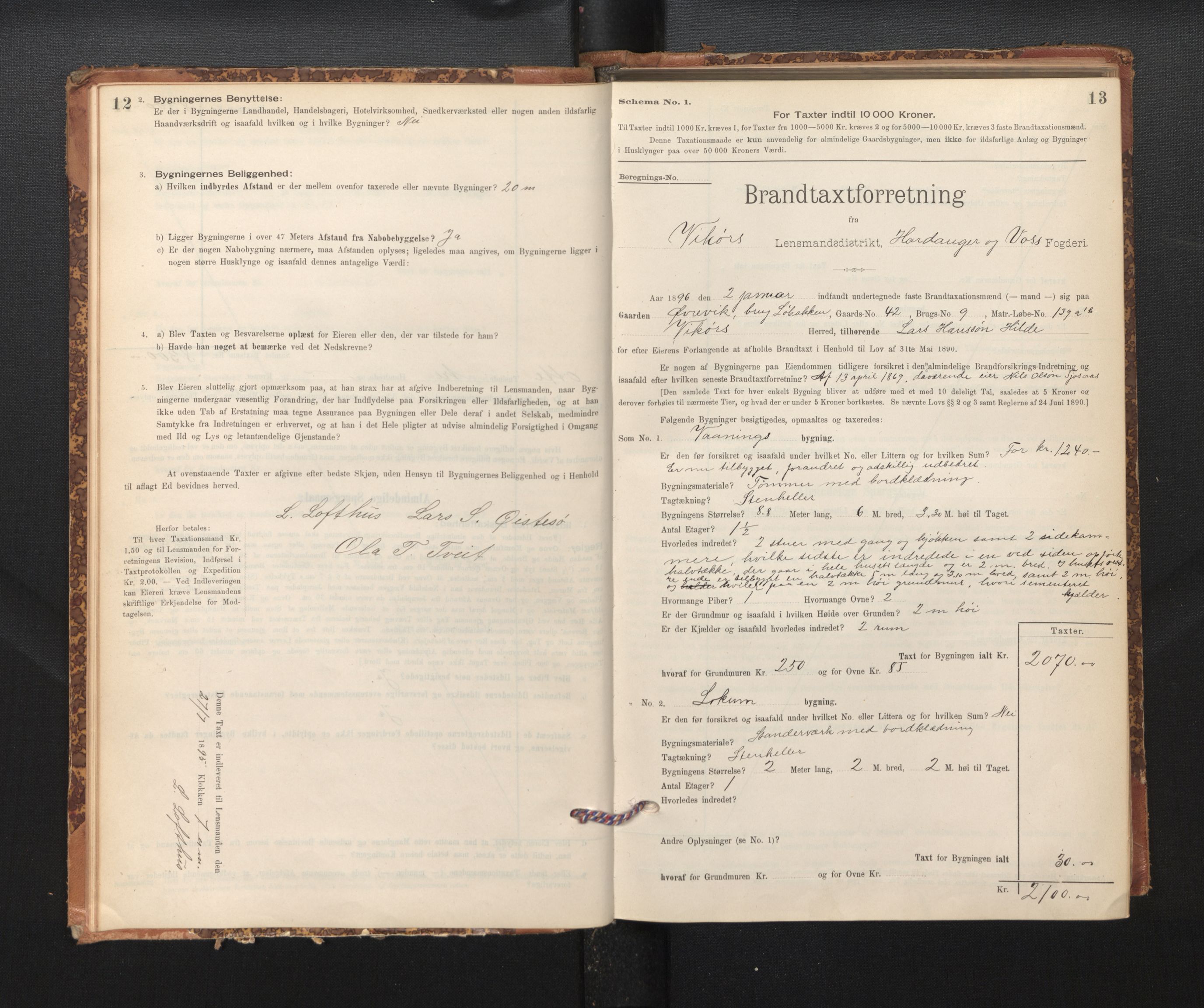 Lensmannen i Kvam, AV/SAB-A-33201/0012/L0005: Branntakstprotokoll, skjematakst, 1894-1913, s. 12-13