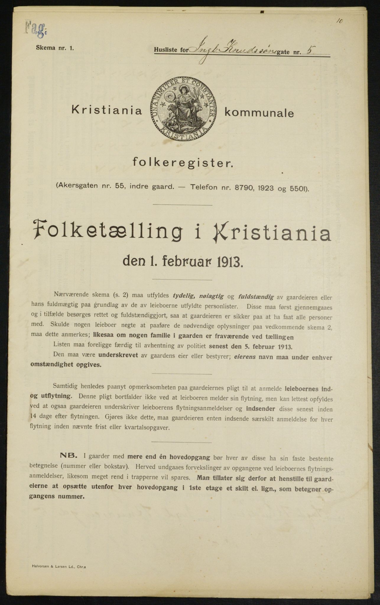 OBA, Kommunal folketelling 1.2.1913 for Kristiania, 1913, s. 43656