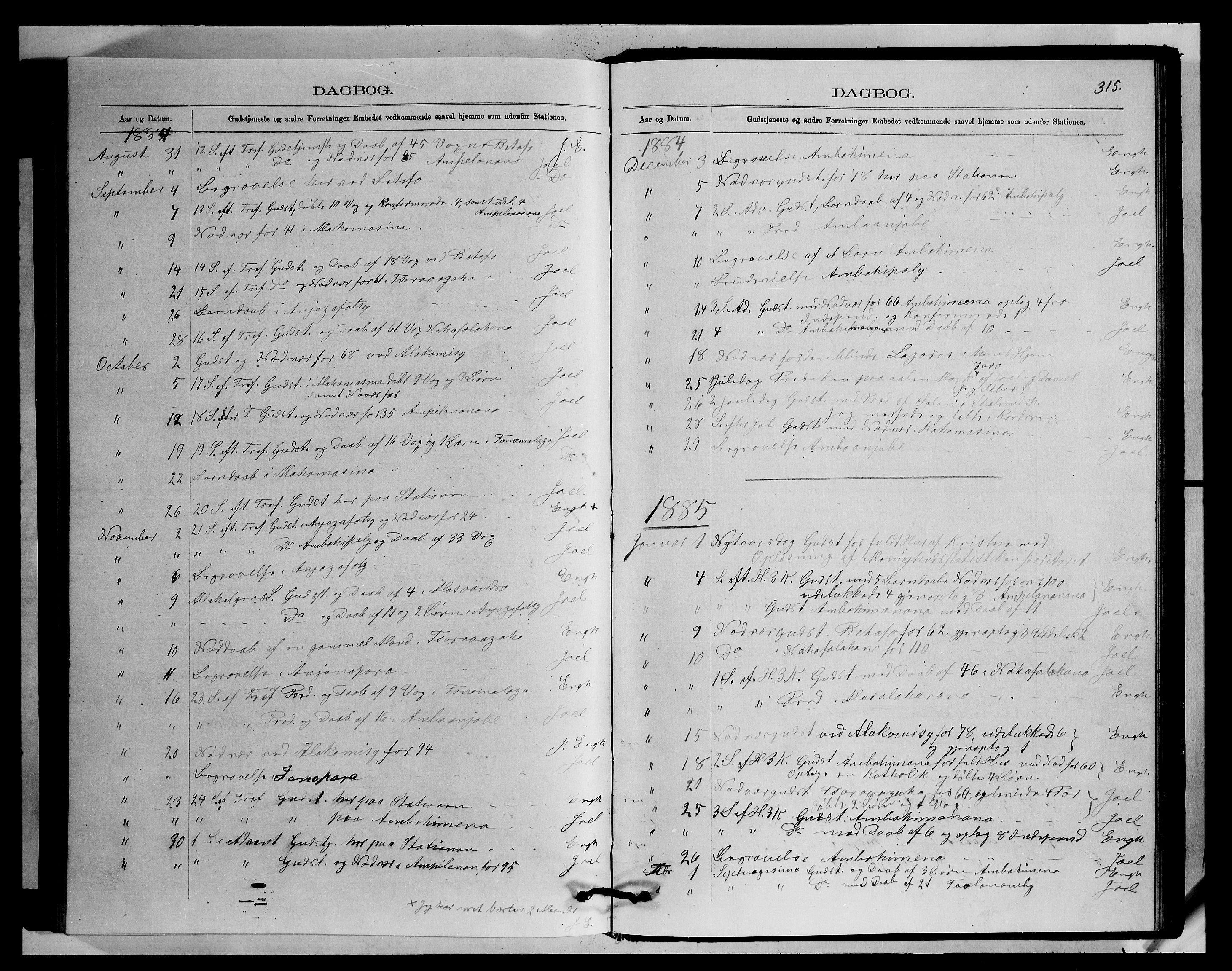 Archives FLM/NMS, Madagaskar, VID/MA-A-1163/D/Db/L0270: Ministerialbok nr. 2, 1883-1886, s. 315