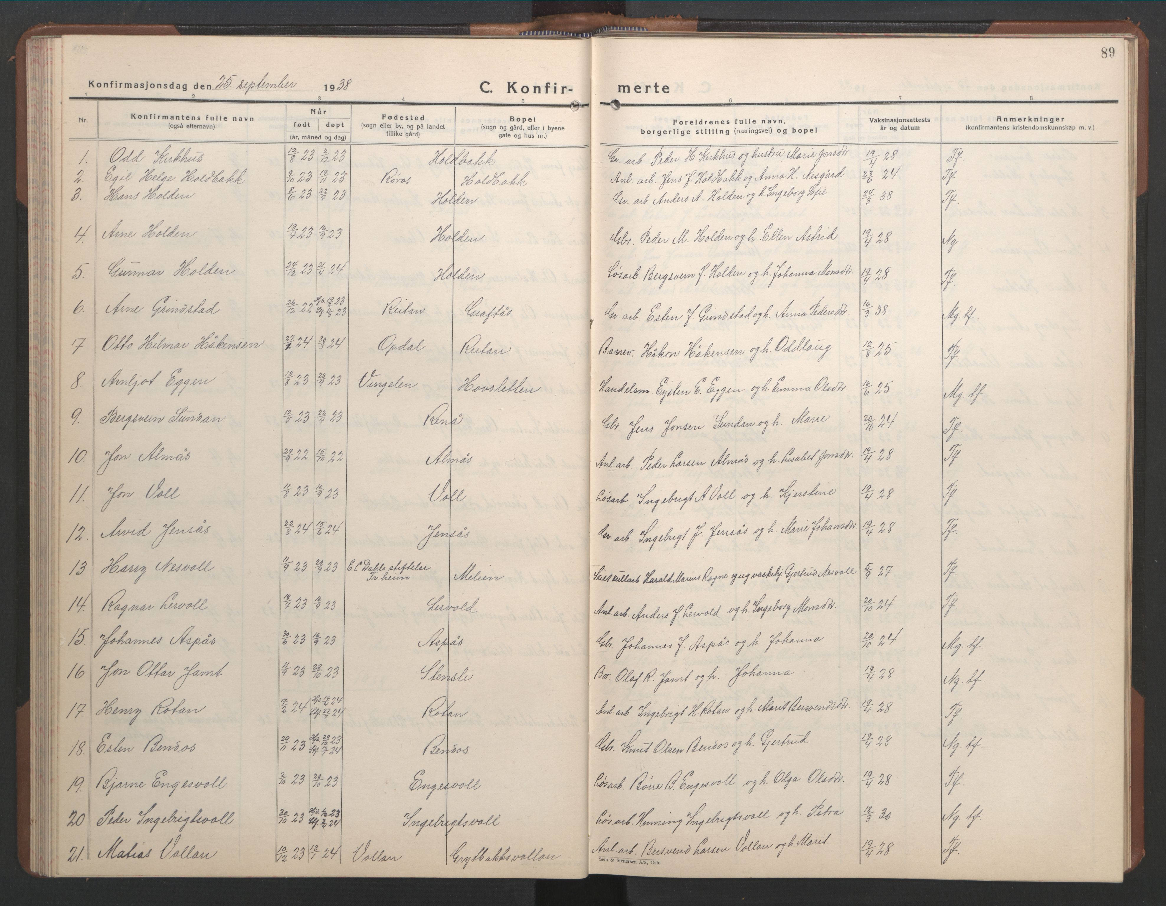 Ministerialprotokoller, klokkerbøker og fødselsregistre - Sør-Trøndelag, SAT/A-1456/686/L0986: Klokkerbok nr. 686C02, 1933-1950, s. 89