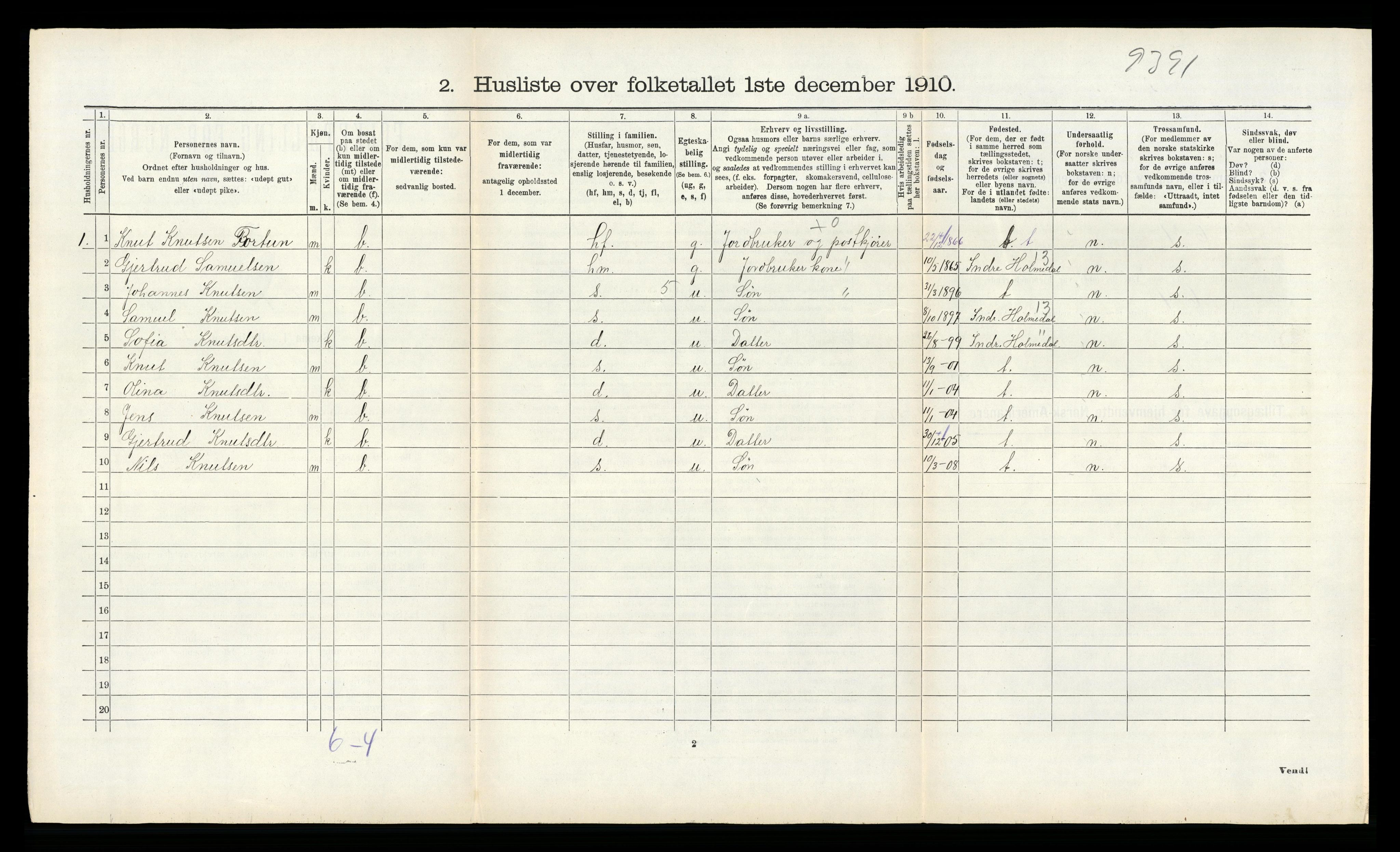 RA, Folketelling 1910 for 1422 Lærdal herred, 1910, s. 353