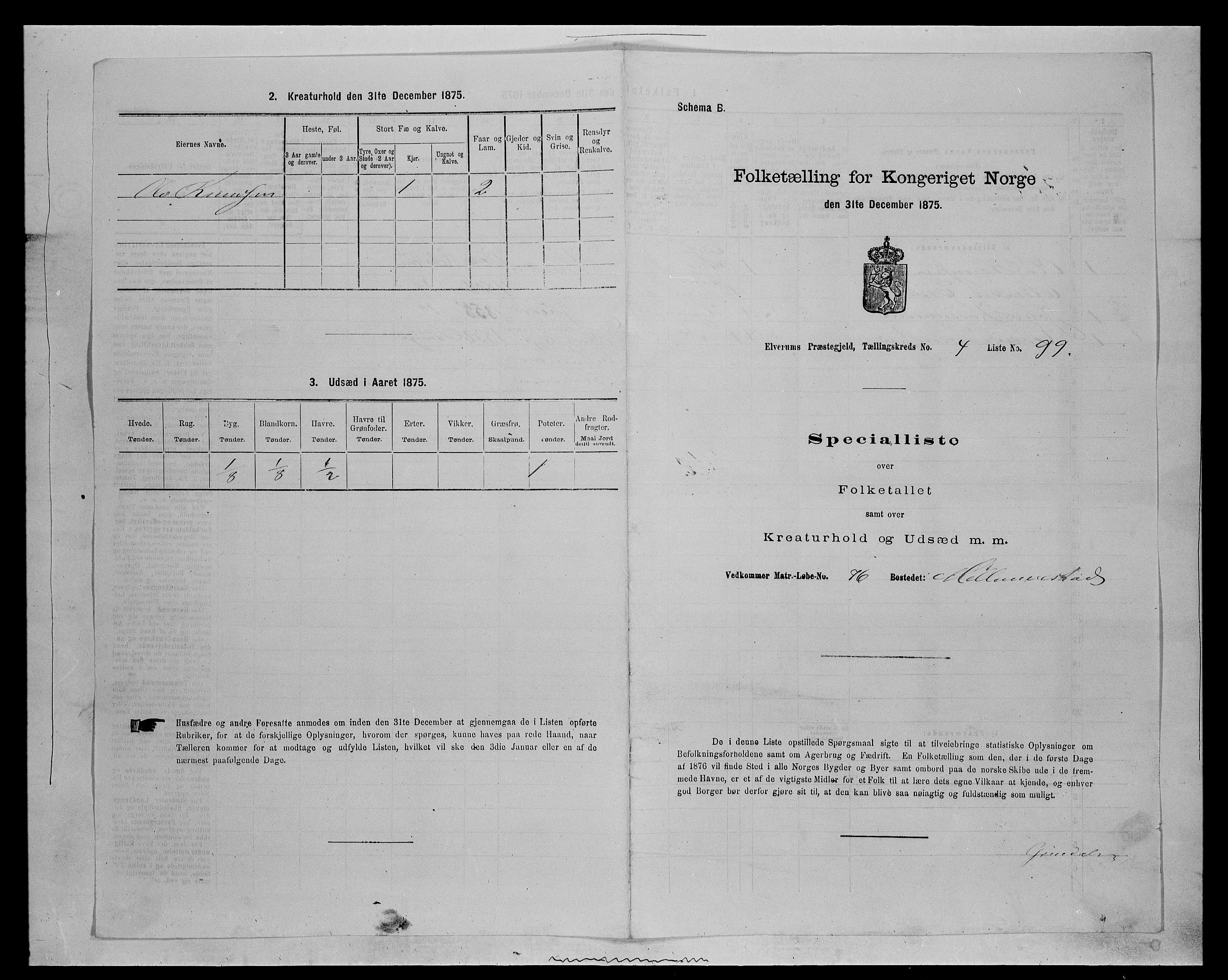 SAH, Folketelling 1875 for 0427P Elverum prestegjeld, 1875, s. 1151