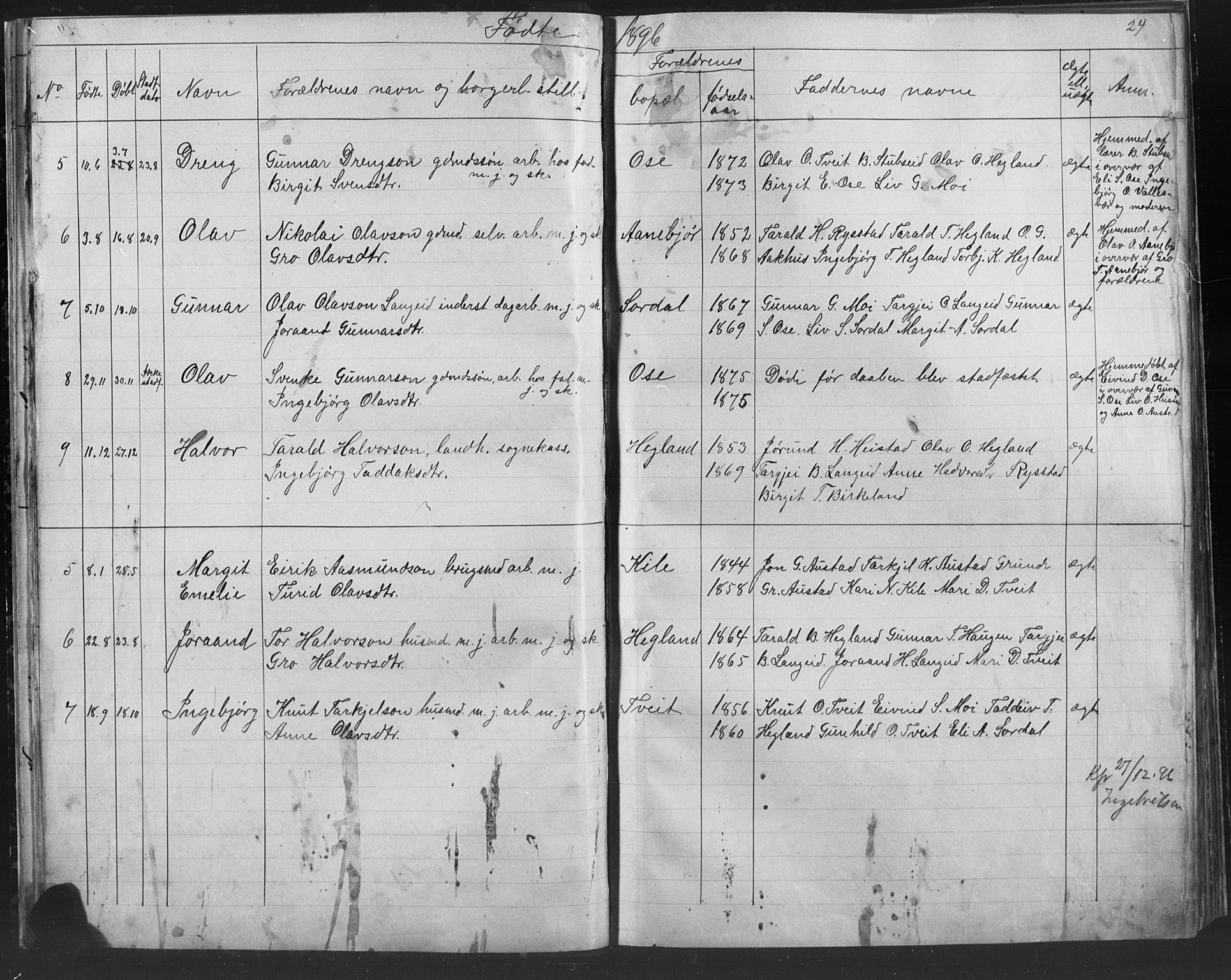 Bygland sokneprestkontor, AV/SAK-1111-0006/F/Fb/Fba/L0002: Klokkerbok nr. B 2, 1886-1919, s. 24