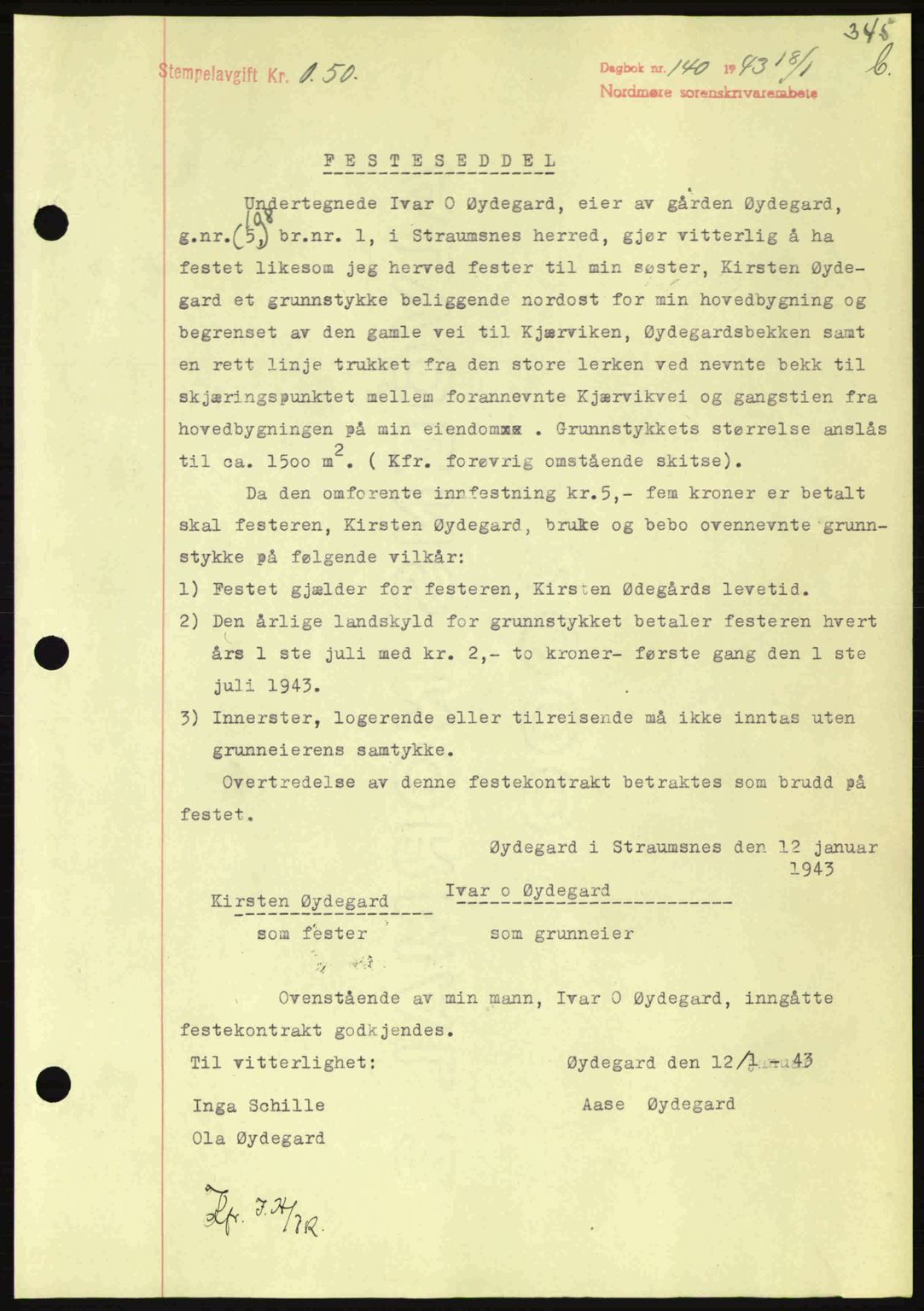 Nordmøre sorenskriveri, SAT/A-4132/1/2/2Ca: Pantebok nr. B90, 1942-1943, Dagboknr: 140/1943