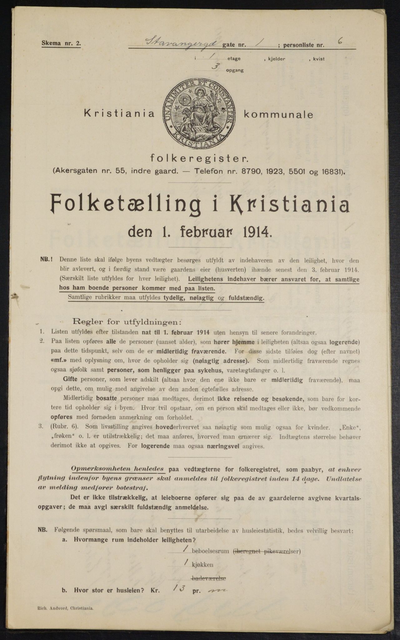 OBA, Kommunal folketelling 1.2.1914 for Kristiania, 1914, s. 100589