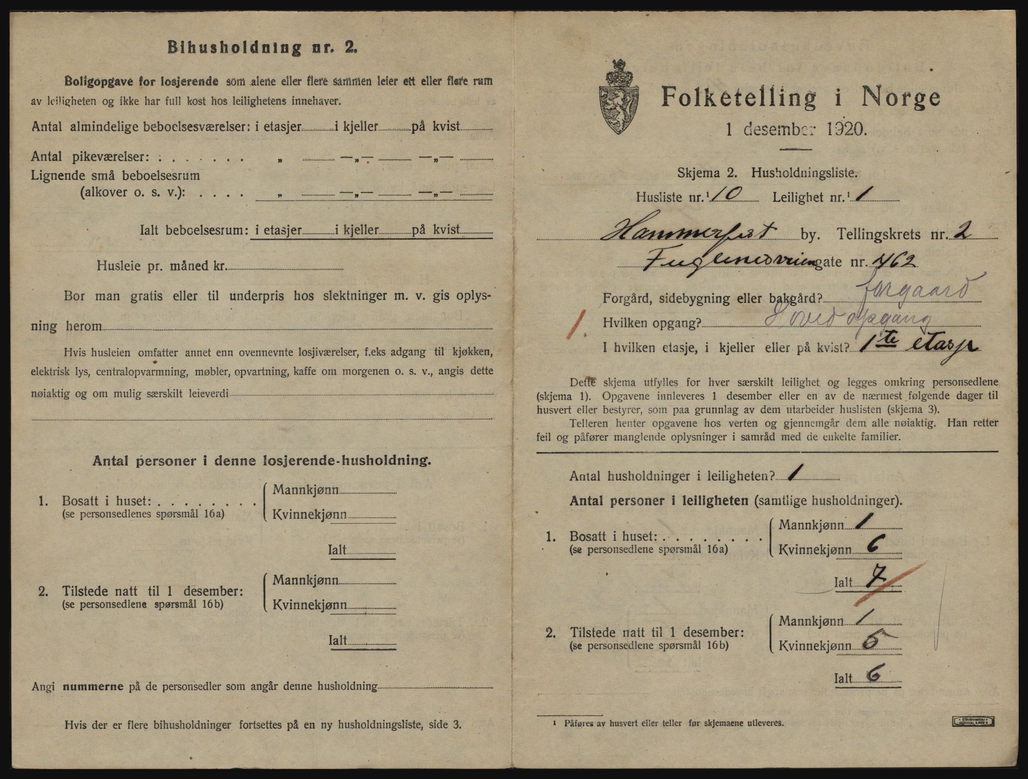 SATØ, Folketelling 1920 for 2001 Hammerfest kjøpstad, 1920, s. 1912