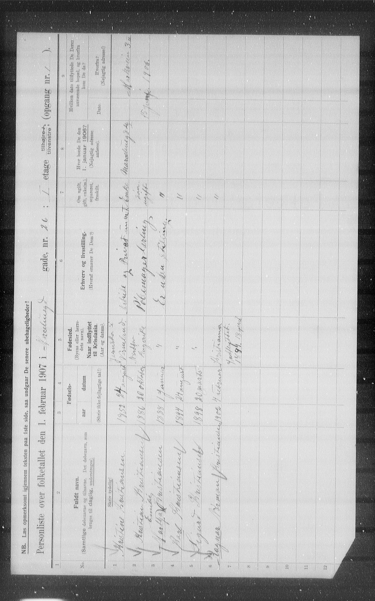 OBA, Kommunal folketelling 1.2.1907 for Kristiania kjøpstad, 1907, s. 32882