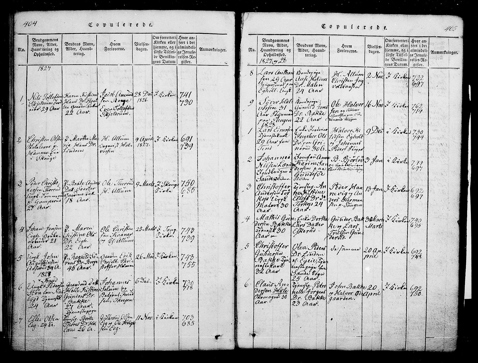 Skoger kirkebøker, AV/SAKO-A-59/G/Ga/L0001: Klokkerbok nr. I 1, 1814-1845, s. 404-405