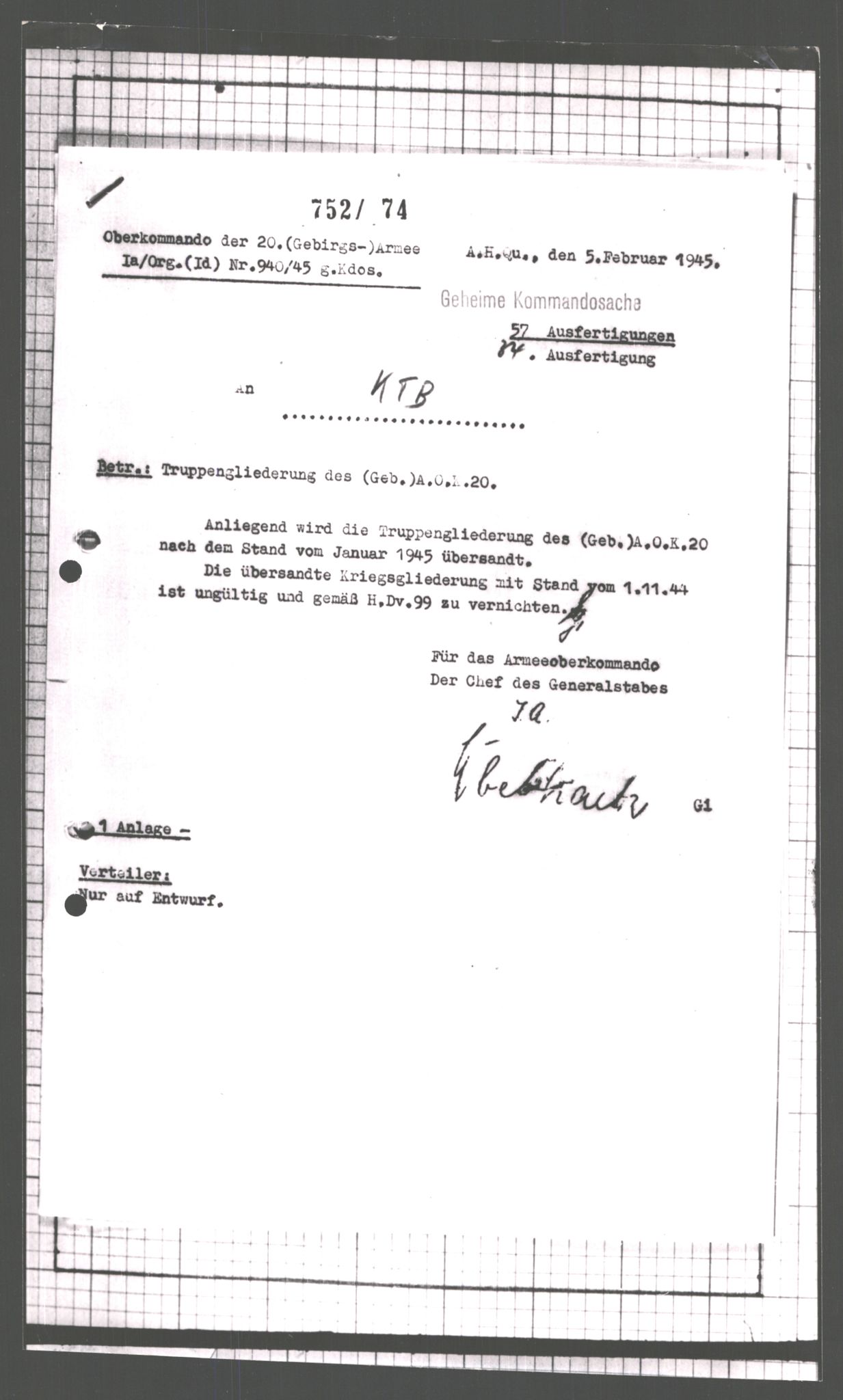 Forsvarets Overkommando. 2 kontor. Arkiv 11.4. Spredte tyske arkivsaker, AV/RA-RAFA-7031/D/Dar/Dara/L0007: Krigsdagbøker for 20. Gebirgs-Armee-Oberkommando (AOK 20), 1945, s. 162