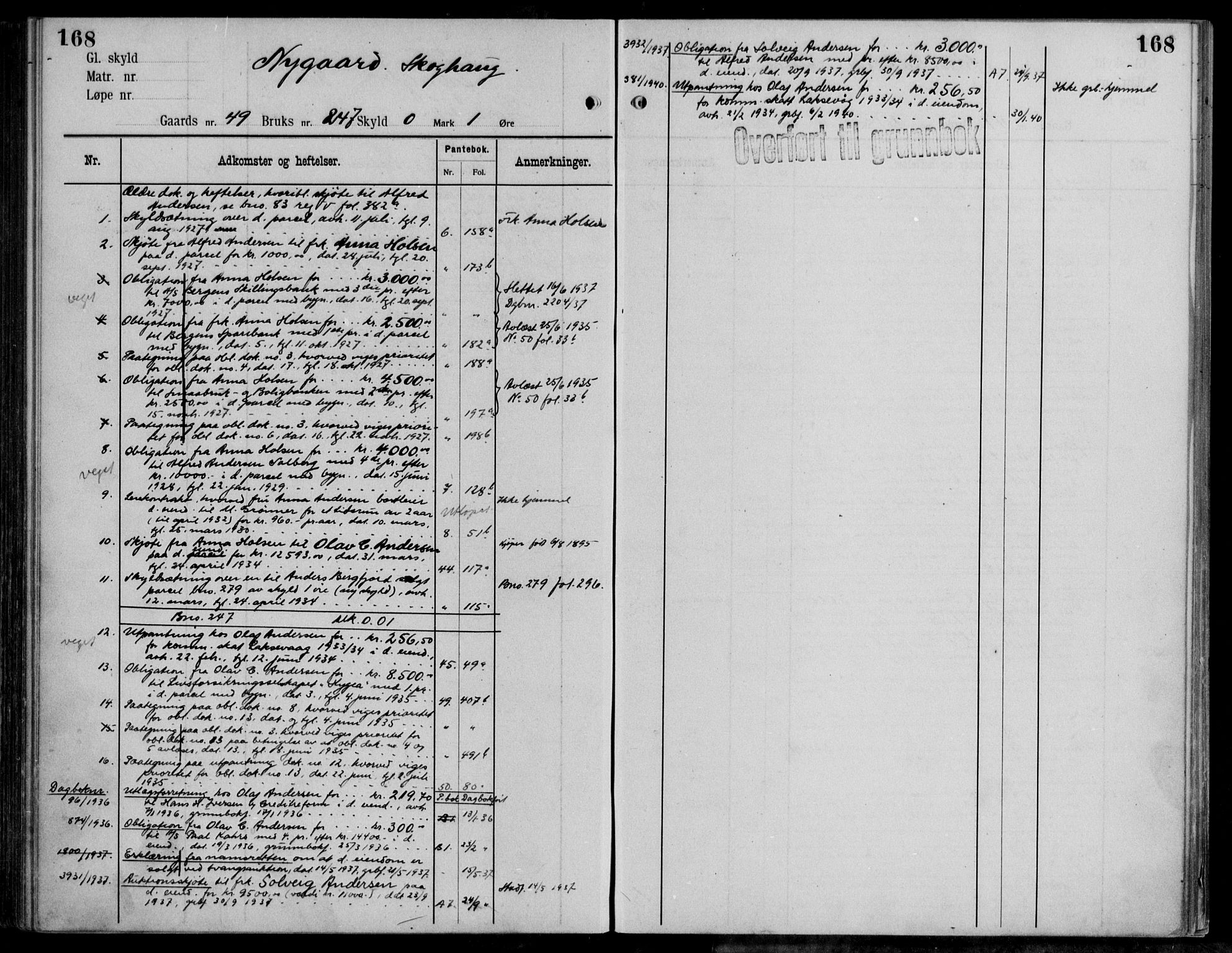 Midhordland sorenskriveri, AV/SAB-A-3001/1/G/Ga/Gab/L0111: Panteregister nr. II.A.b.111, s. 168