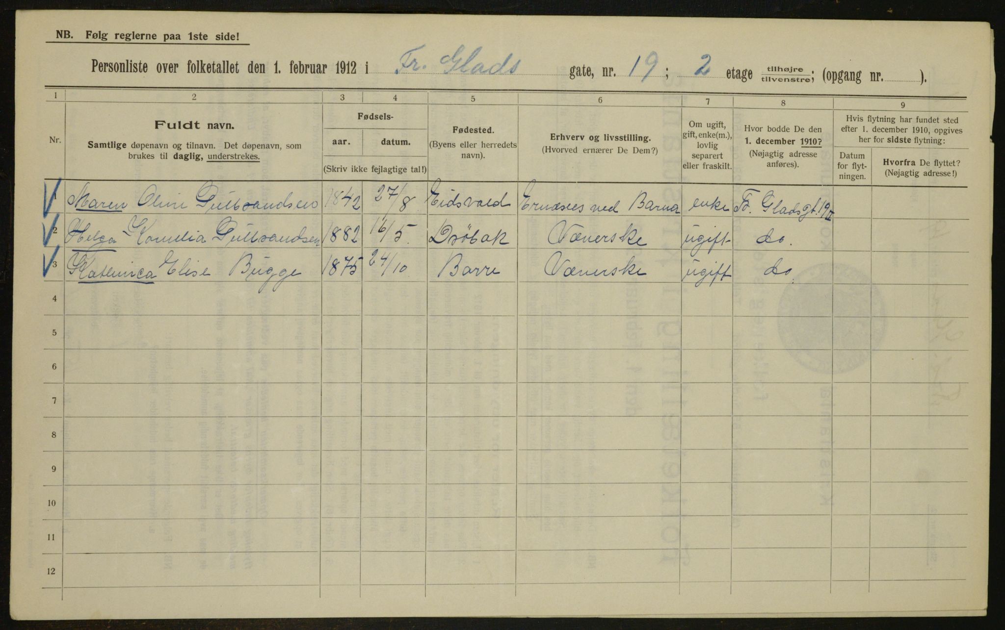 OBA, Kommunal folketelling 1.2.1912 for Kristiania, 1912, s. 26606