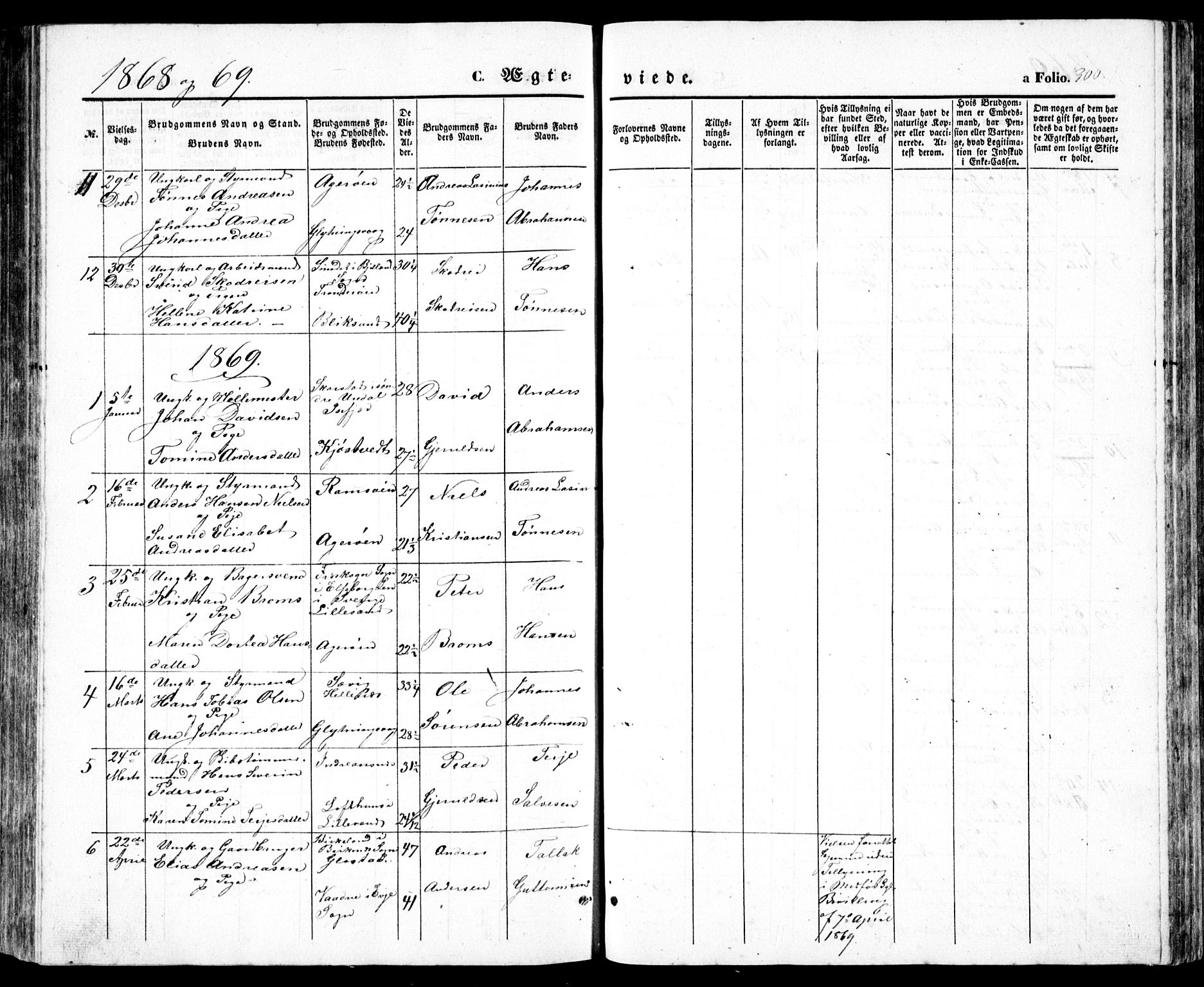 Høvåg sokneprestkontor, AV/SAK-1111-0025/F/Fb/L0002: Klokkerbok nr. B 2, 1847-1869, s. 300