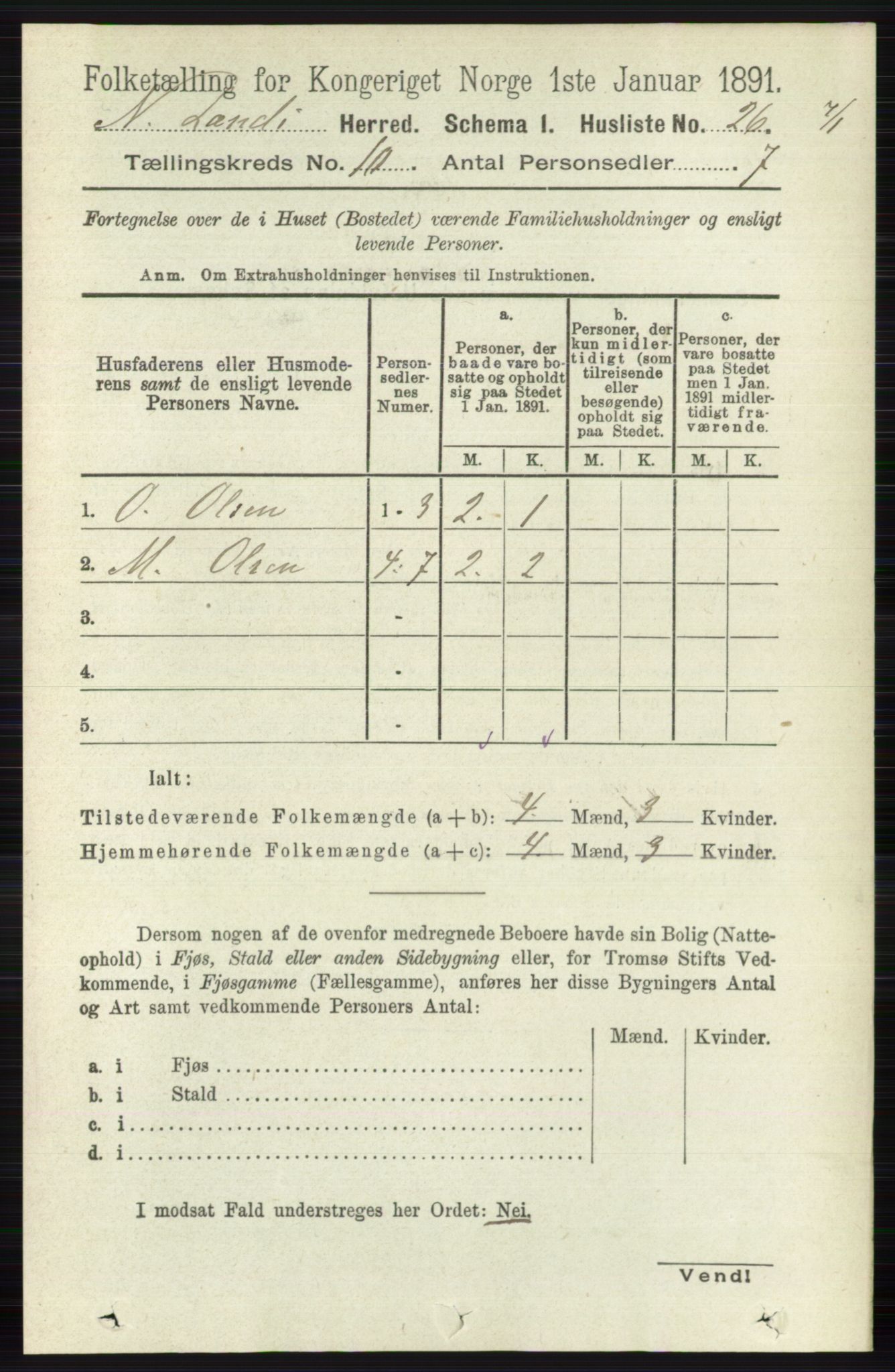 RA, Folketelling 1891 for 0538 Nordre Land herred, 1891, s. 2796