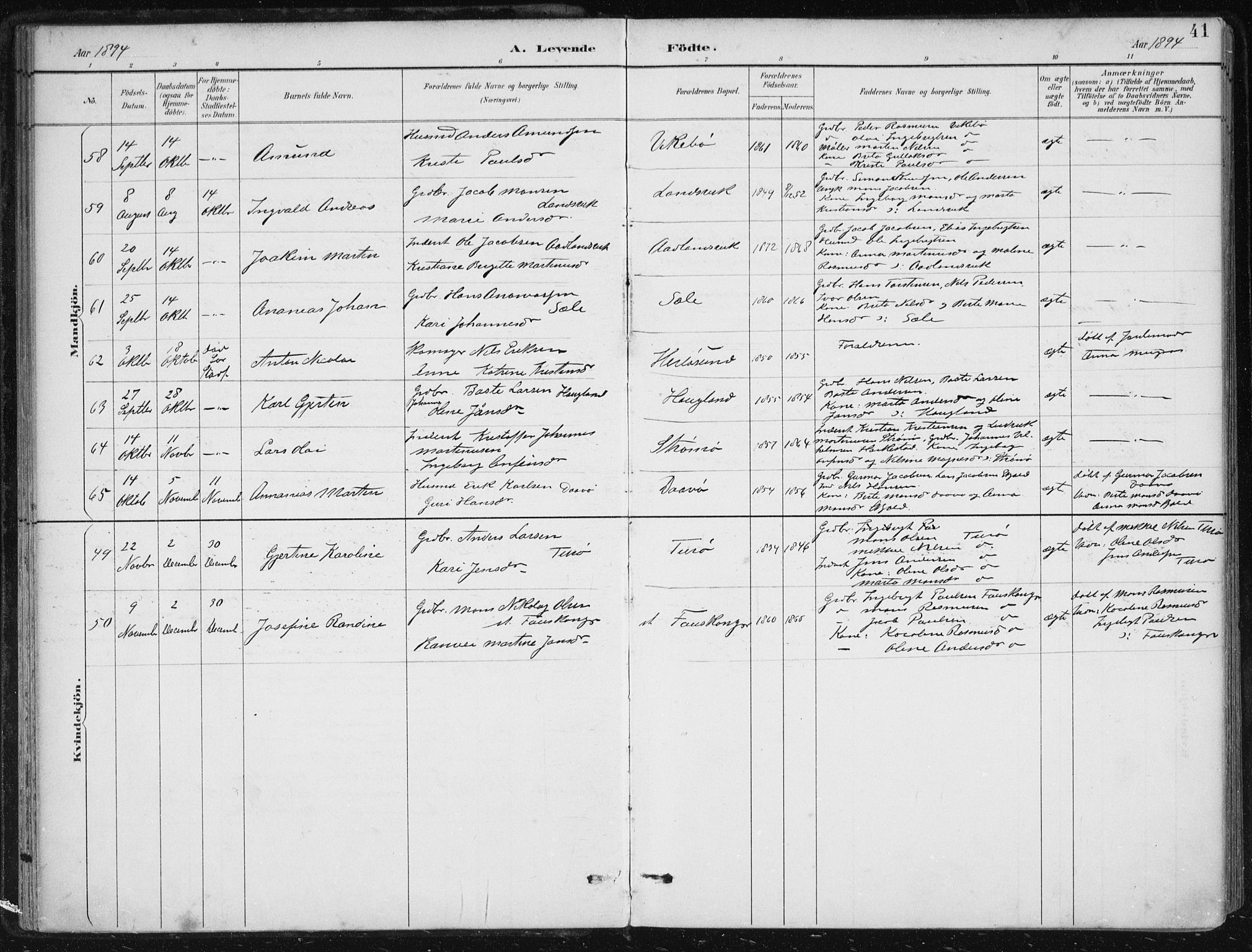 Herdla Sokneprestembete, AV/SAB-A-75701/H/Haa: Ministerialbok nr. A 4, 1891-1905, s. 41