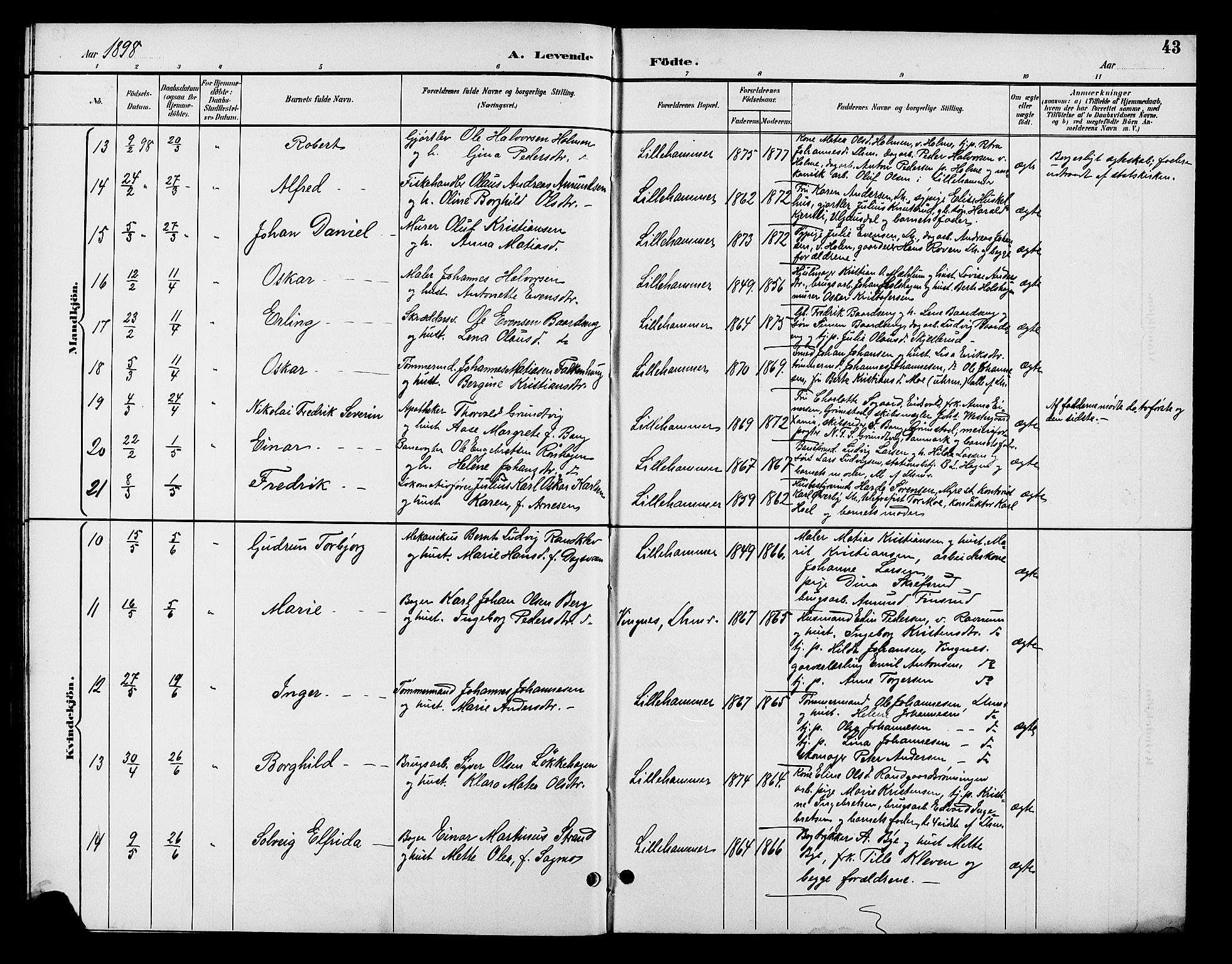 Fåberg prestekontor, AV/SAH-PREST-086/H/Ha/Hab/L0008: Klokkerbok nr. 8, 1891-1900, s. 43