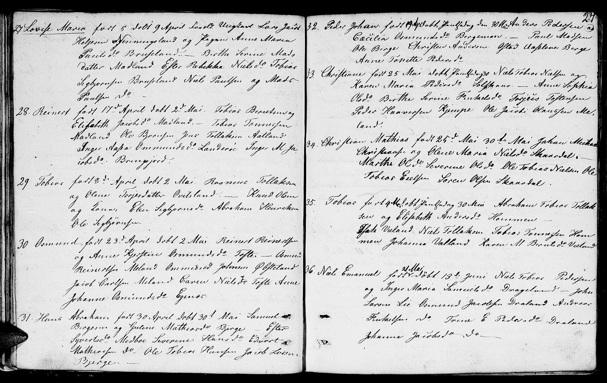 Lyngdal sokneprestkontor, AV/SAK-1111-0029/F/Fb/Fbc/L0002: Klokkerbok nr. B 2, 1849-1864, s. 27
