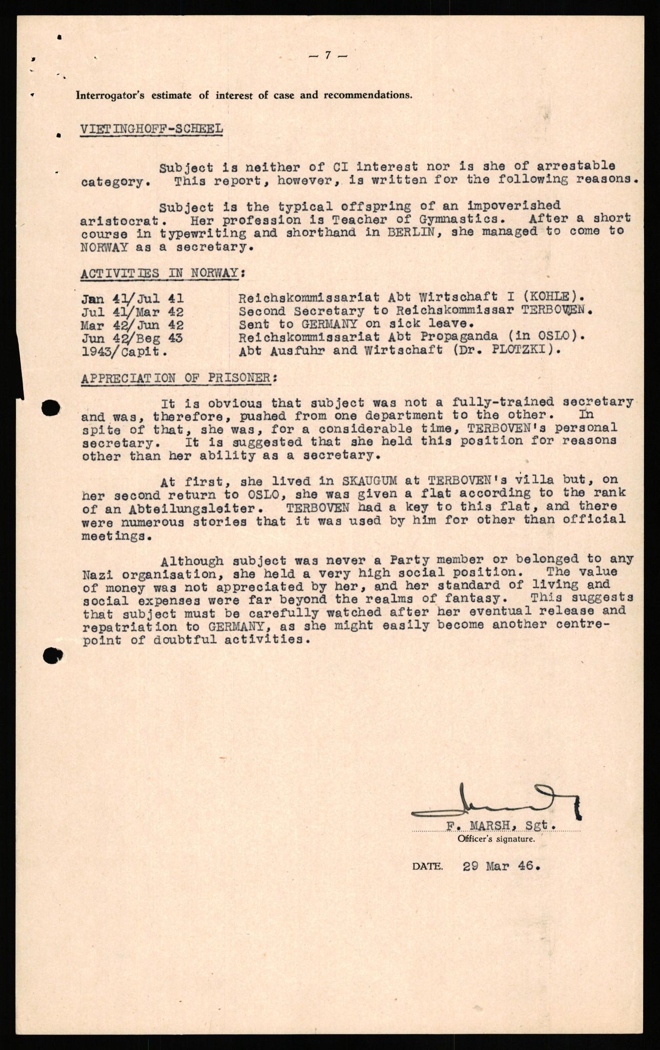 Forsvaret, Forsvarets overkommando II, RA/RAFA-3915/D/Db/L0034: CI Questionaires. Tyske okkupasjonsstyrker i Norge. Tyskere., 1945-1946, s. 285