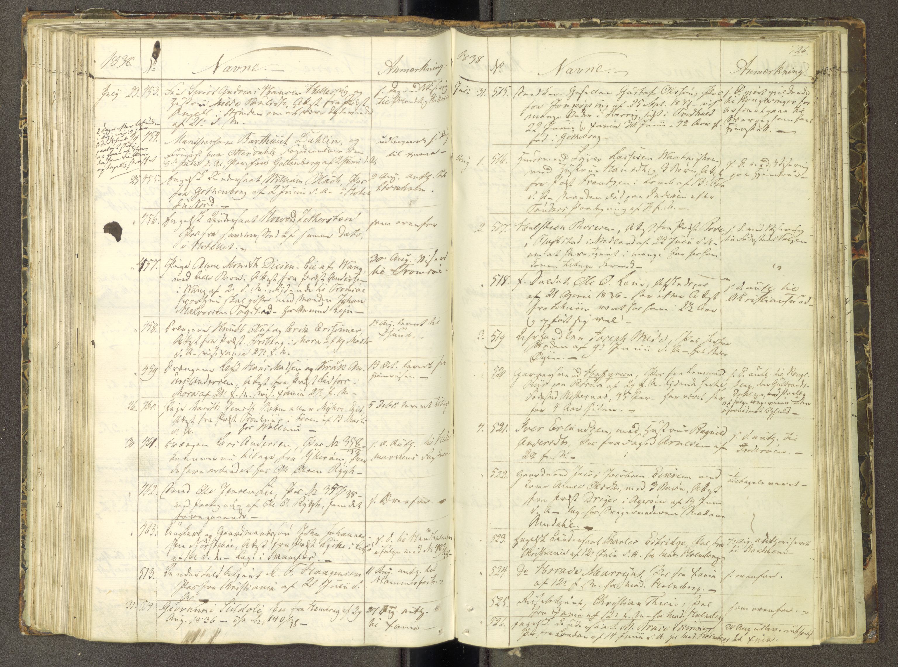 Trondheim politikammer, AV/SAT-A-1887/1/30/L0007: Passprotokoll. Første del:utstedtete pass. Andre del :innleverte/fornyede, 1837-1840, s. 125b-126a