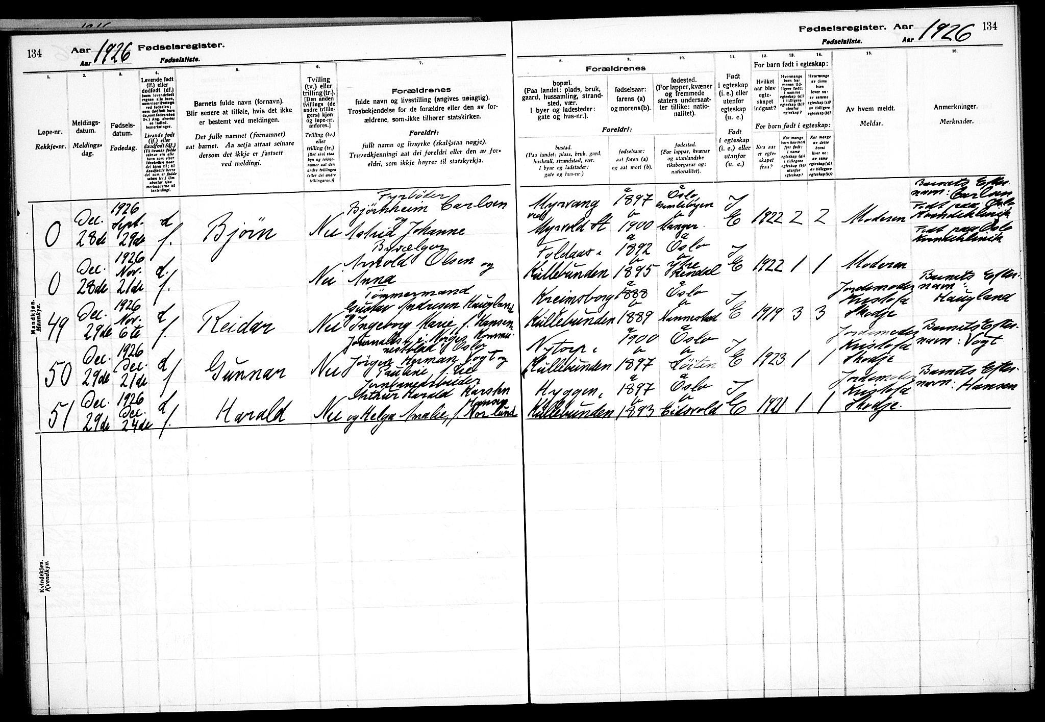 Nesodden prestekontor Kirkebøker, AV/SAO-A-10013/J/Jb/L0001: Fødselsregister nr. II 1, 1916-1933, s. 134