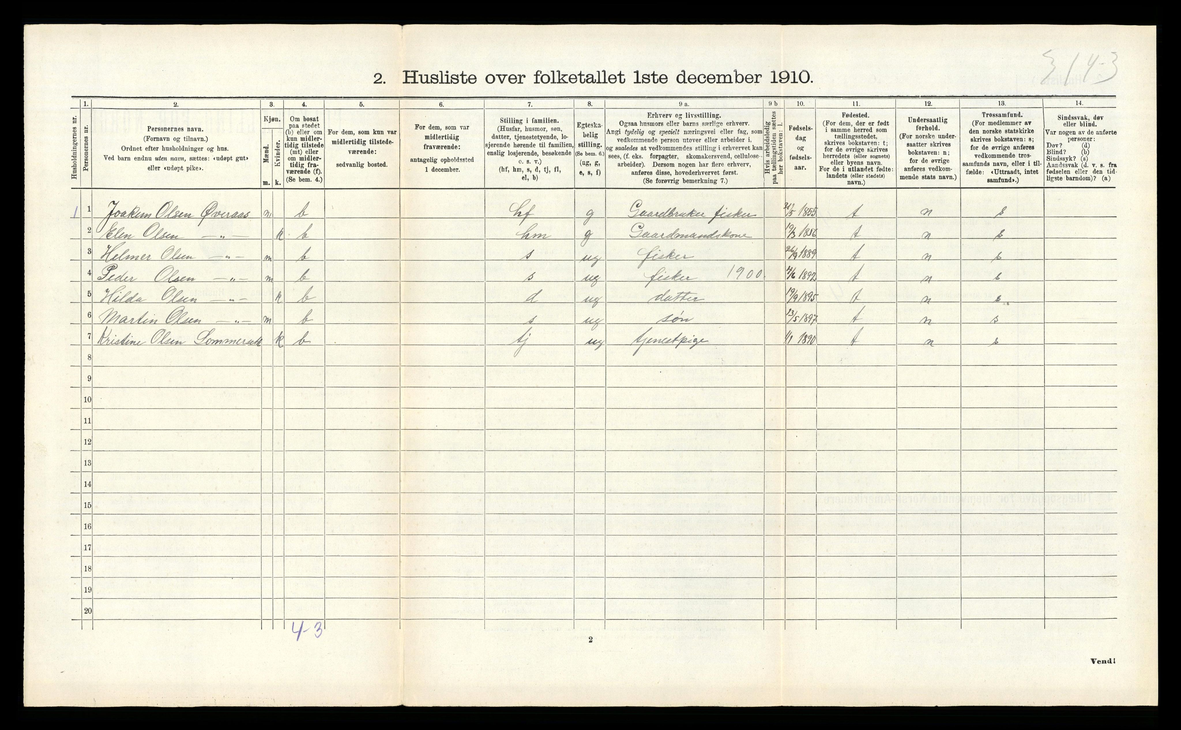 RA, Folketelling 1910 for 1849 Hamarøy herred, 1910, s. 909